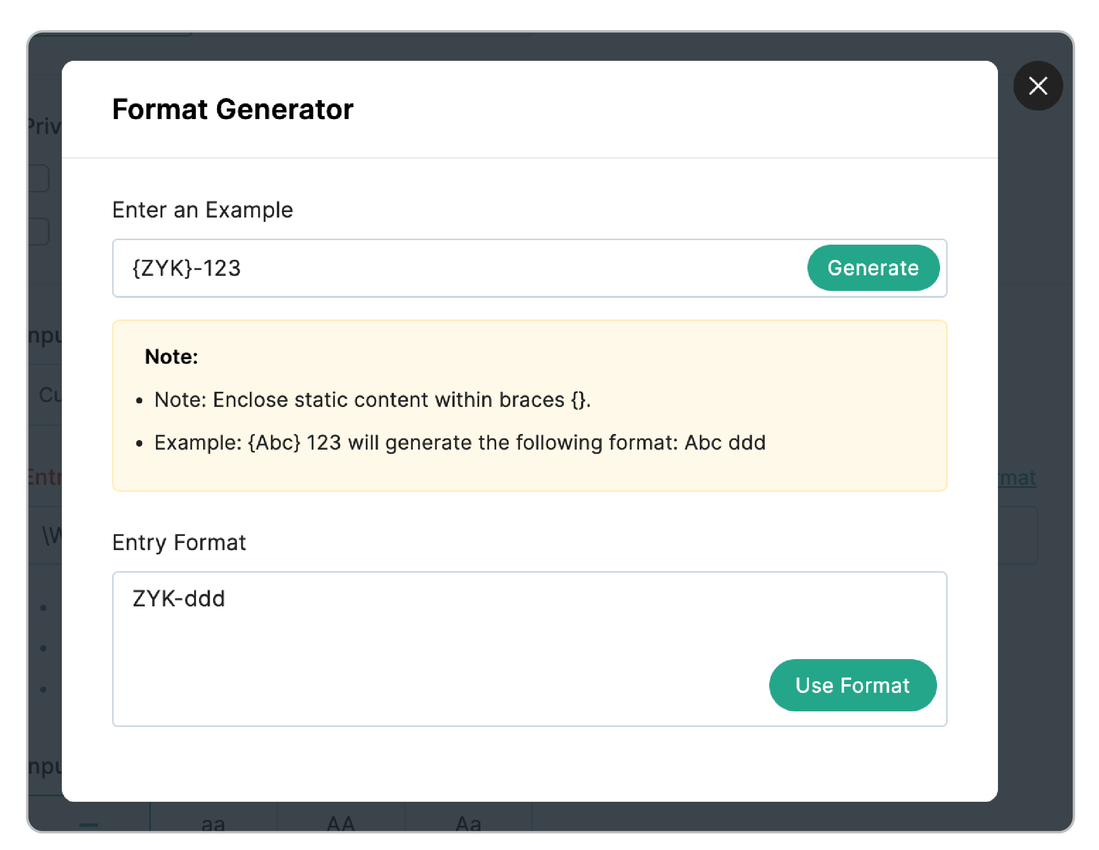 Format Generator - Example 