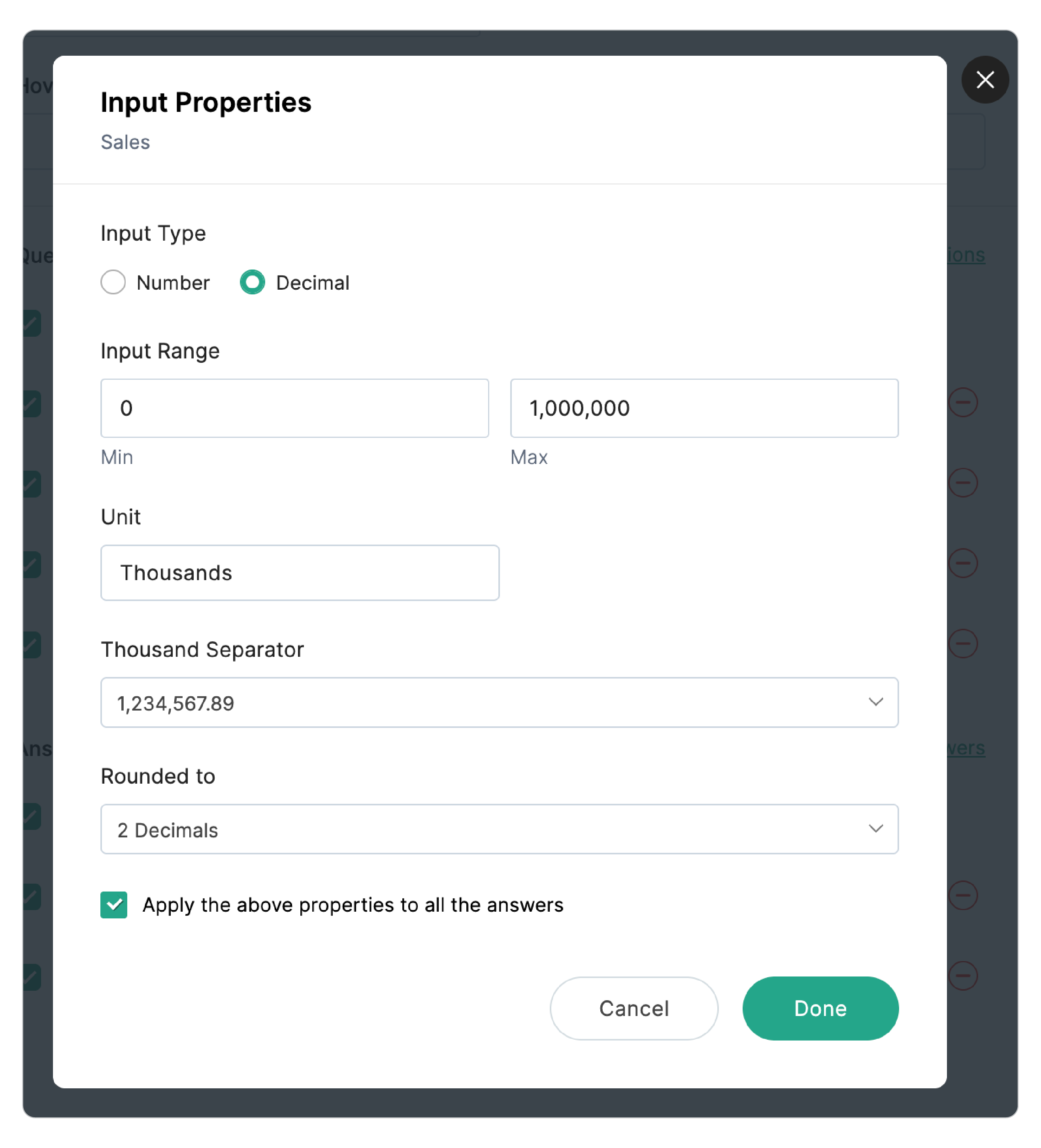 Number type input properties