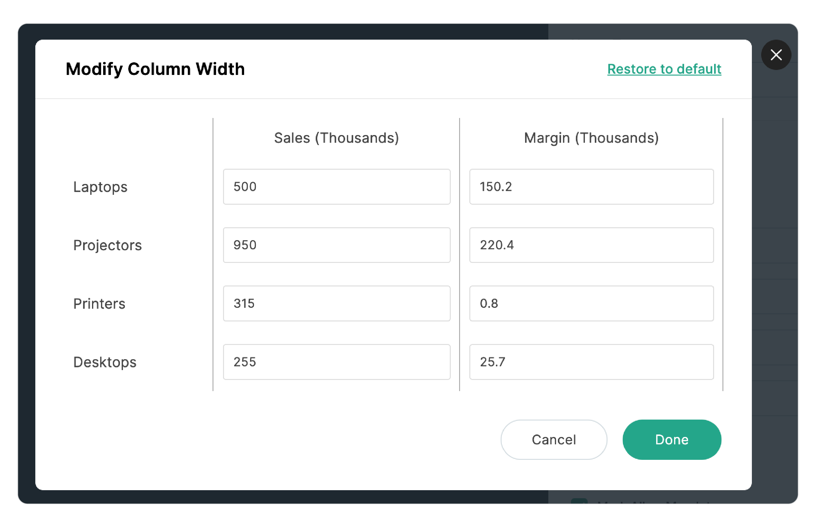 Matrix Choice - Number type in live form