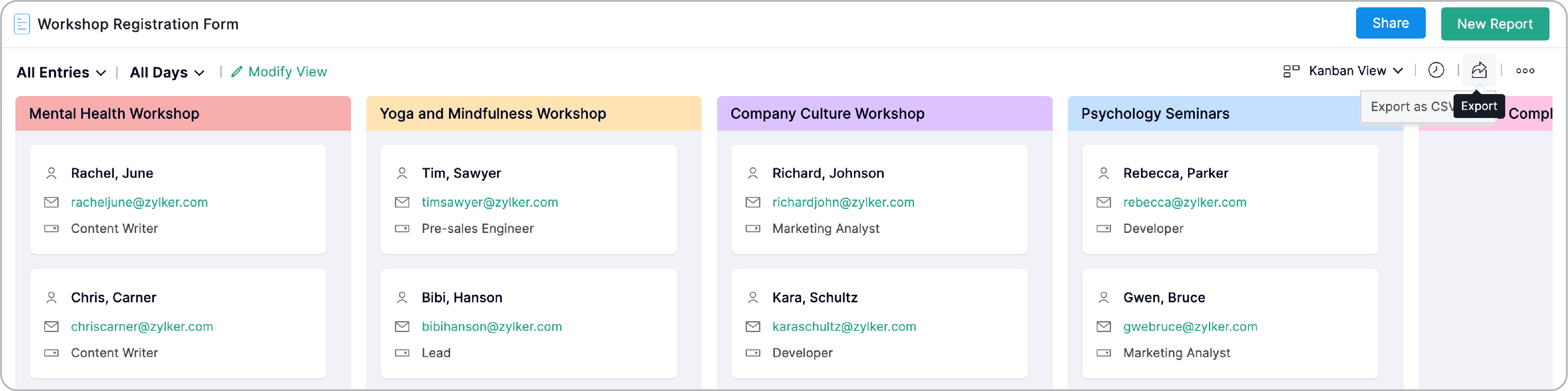 Export form entries in Kanban View