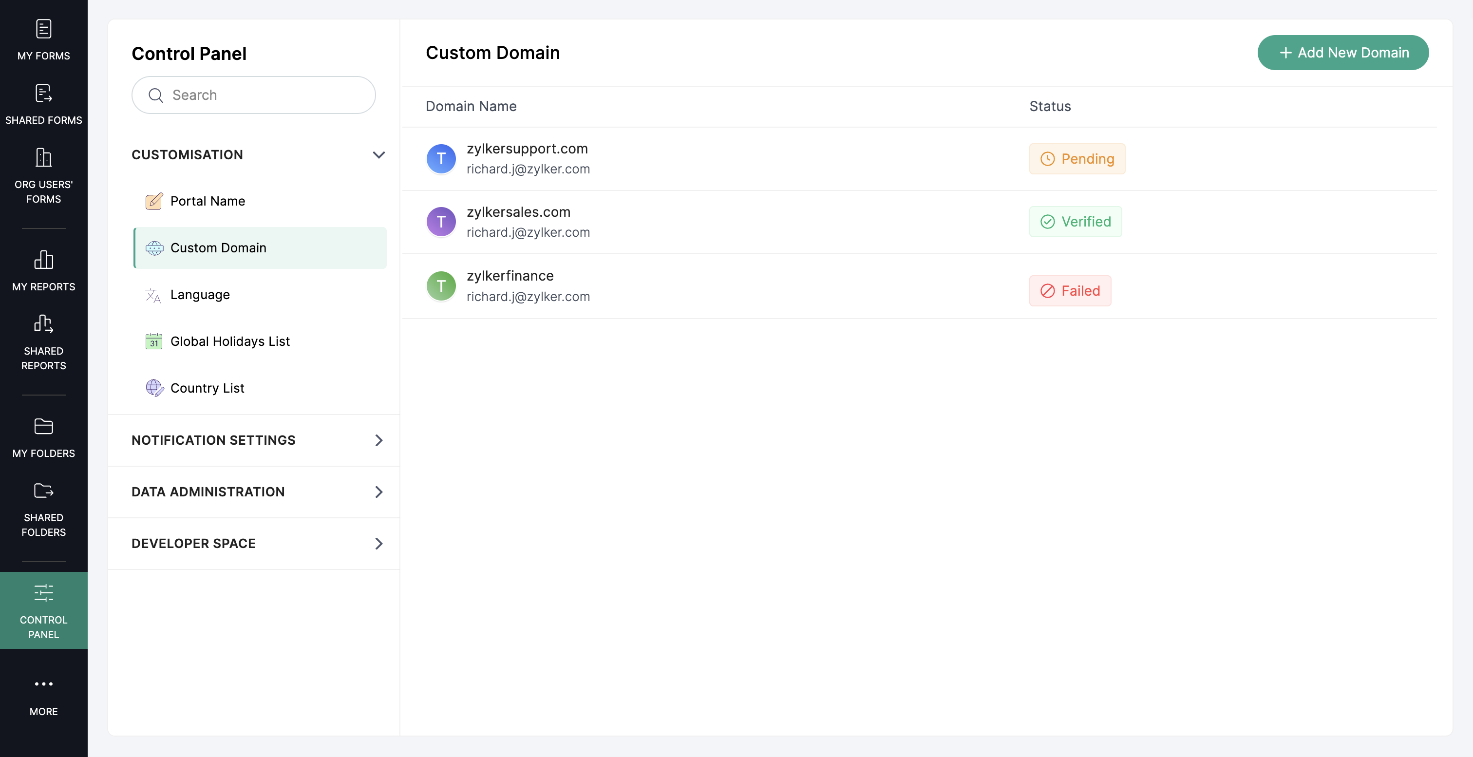 Domain status