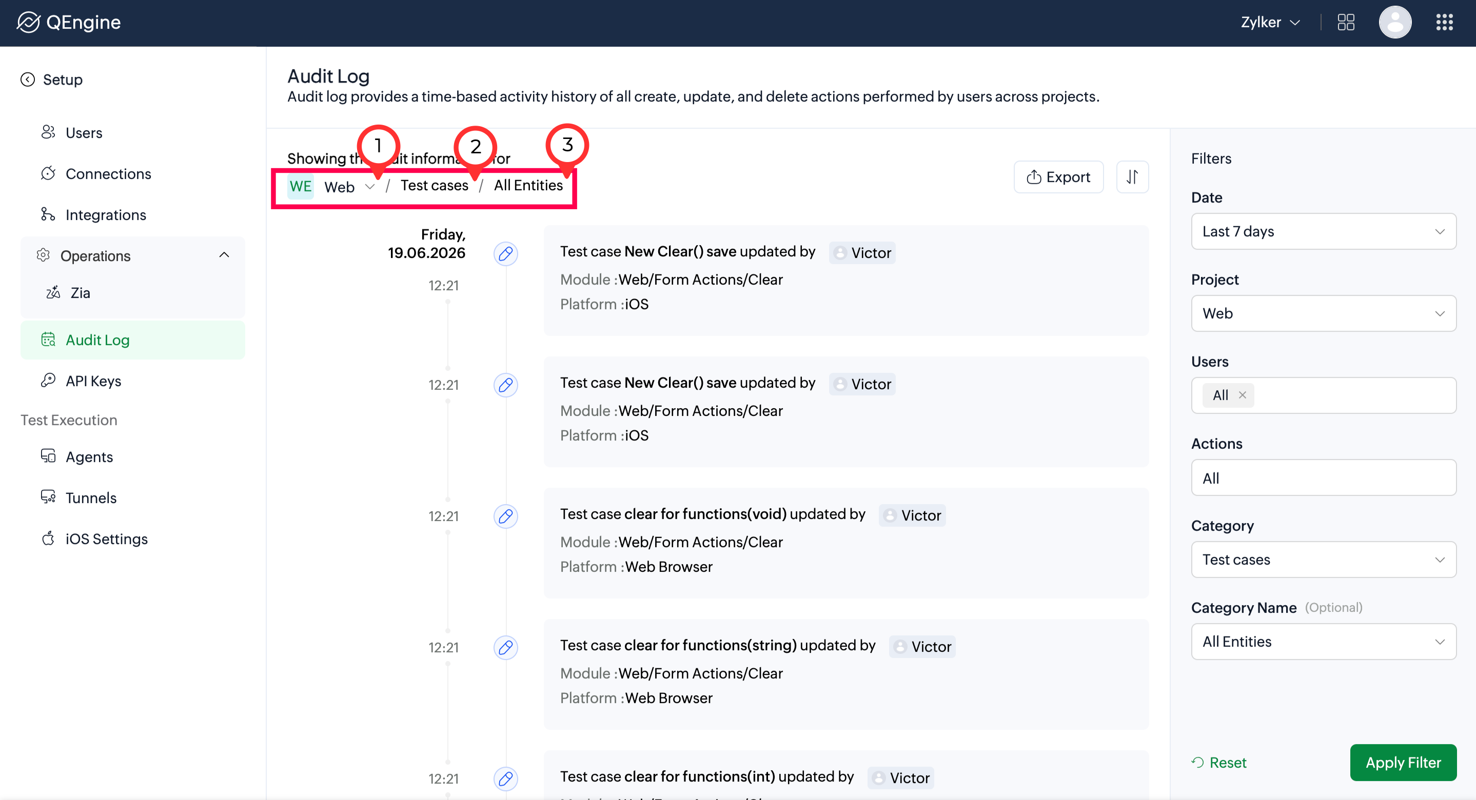 Breadcrumb navigation bar showing project name, category, and record name