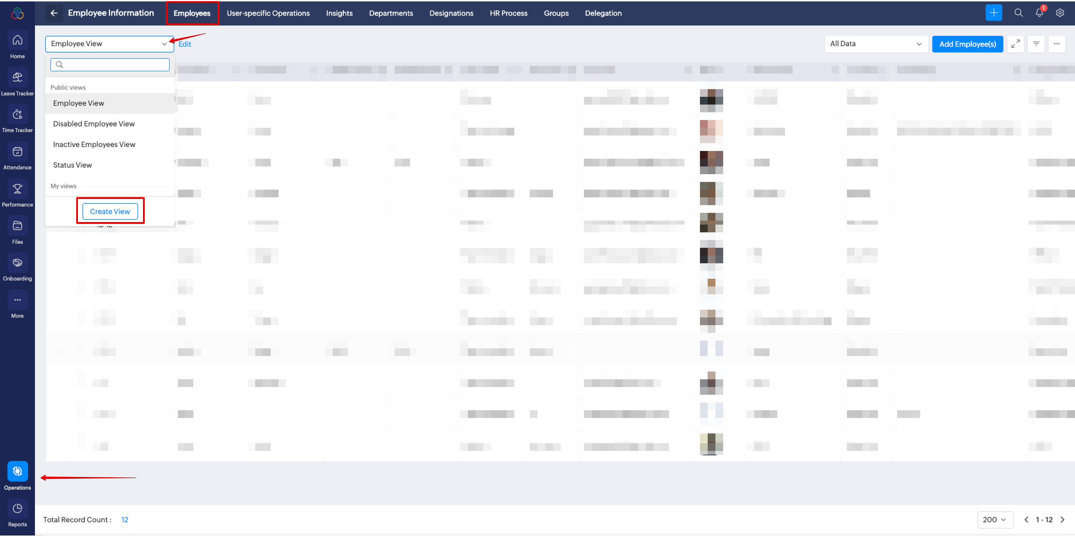 Creating a custom employee information view