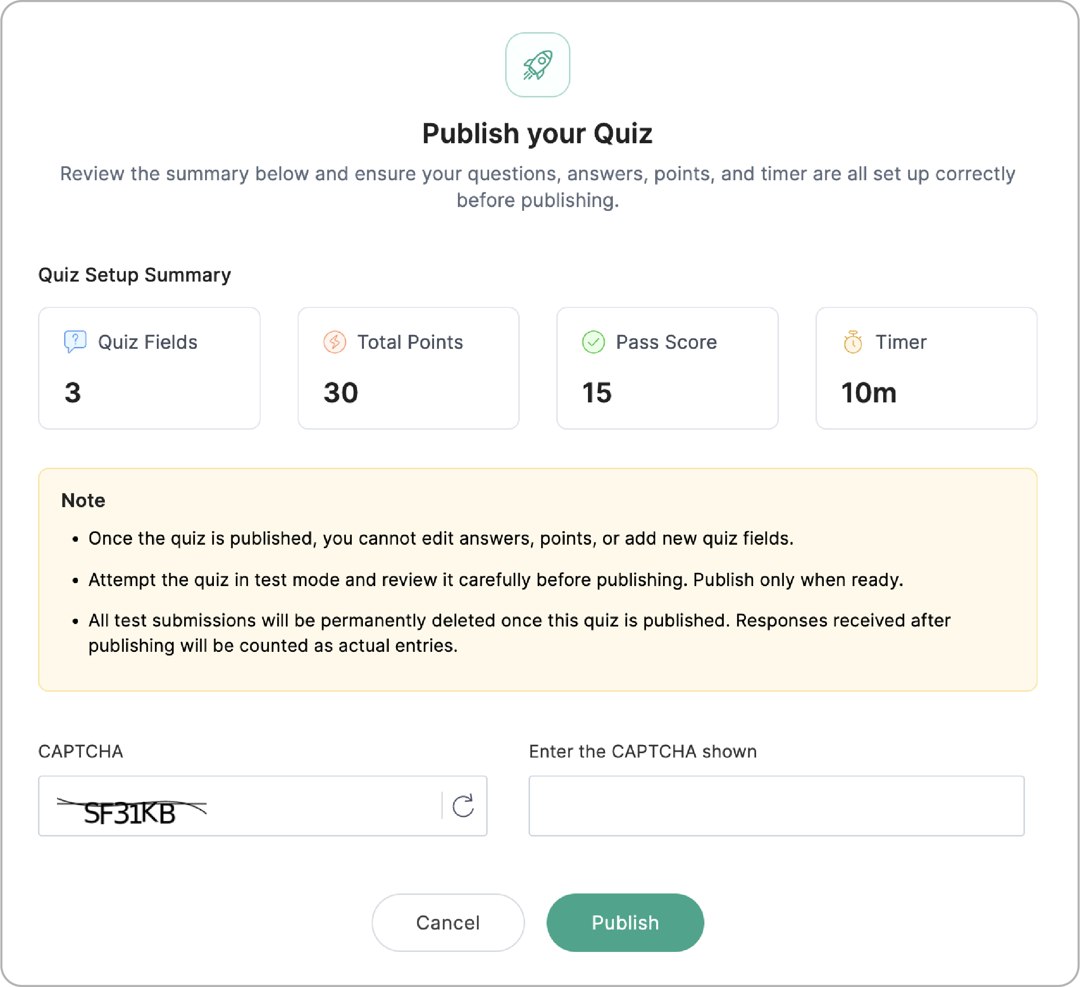 Publish Quiz 