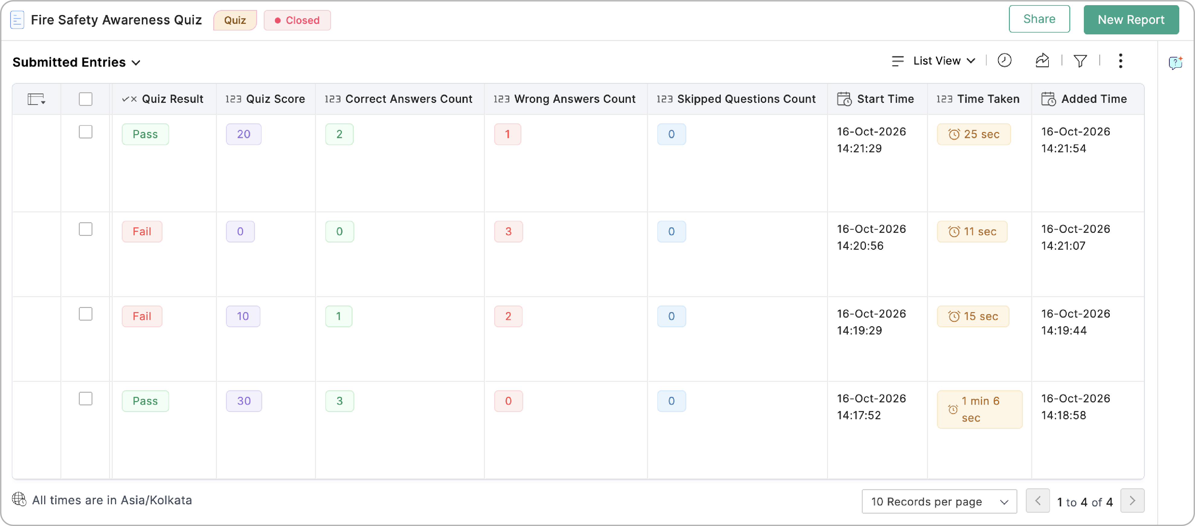 Timer Columns in All Entries 