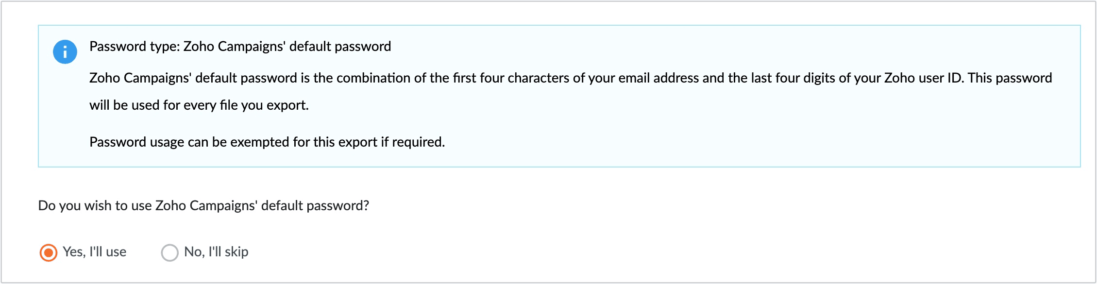 Zoho Campaigns' default password