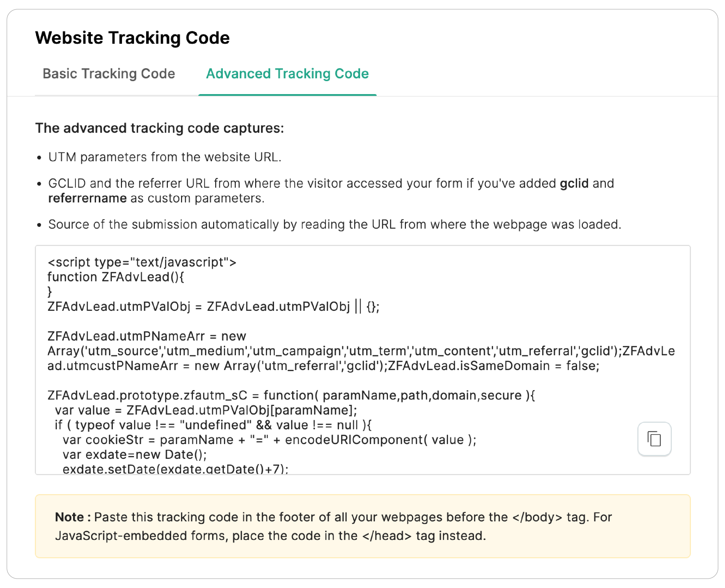 Advanced Tracking Code