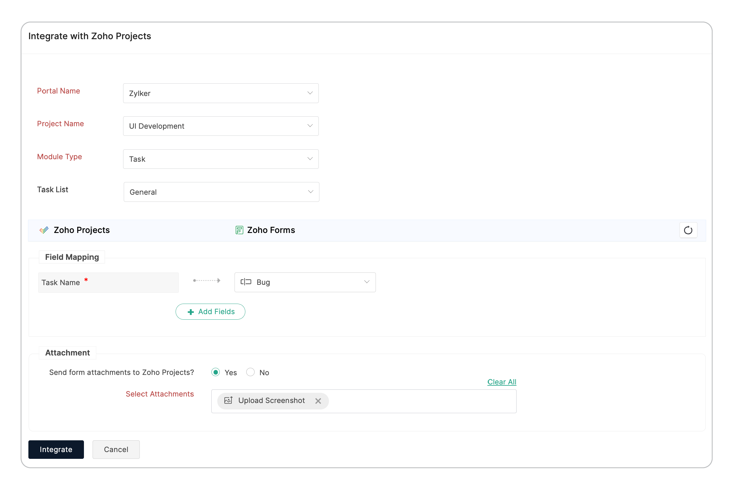 Integrate with Zoho Projects Task Module