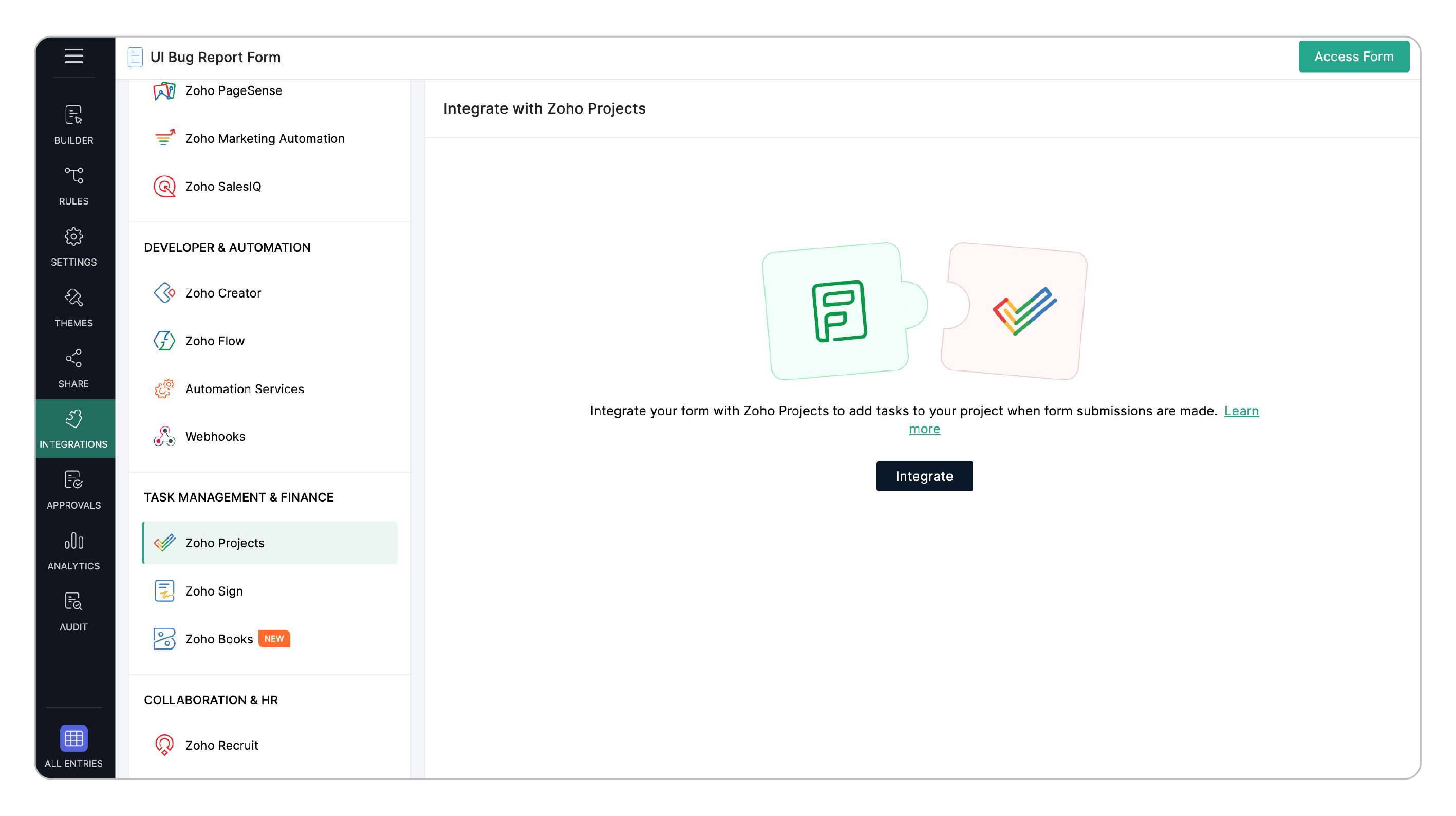 Zoho Forms - Zoho Projects Integration