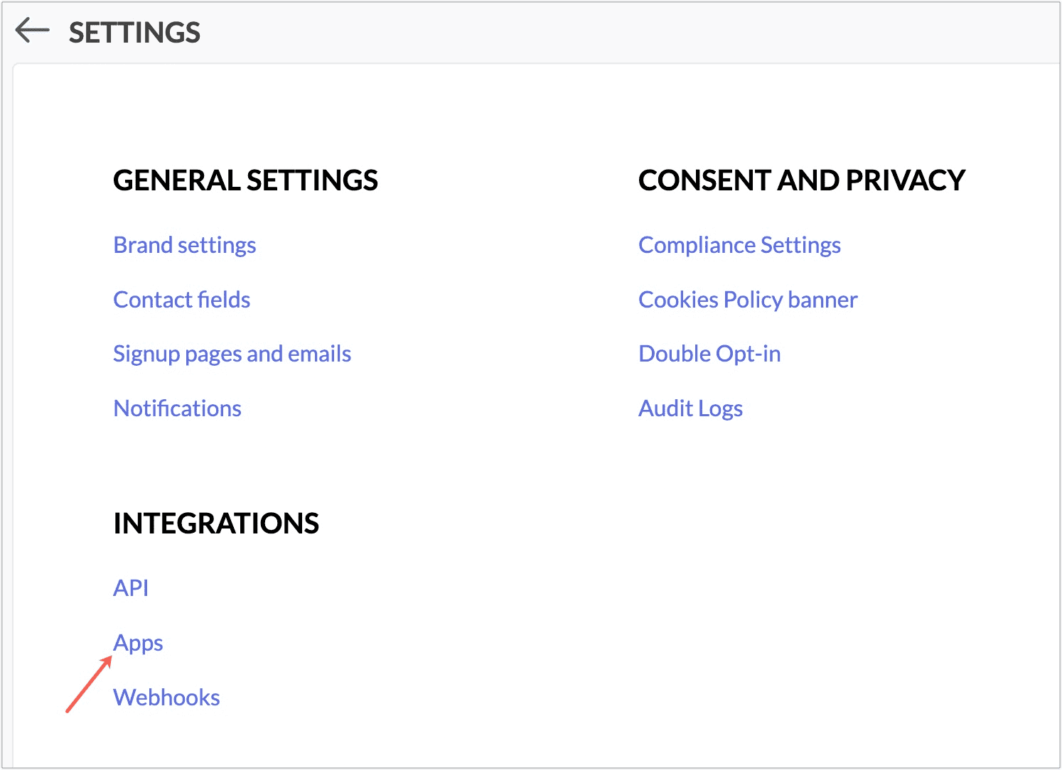 settings page