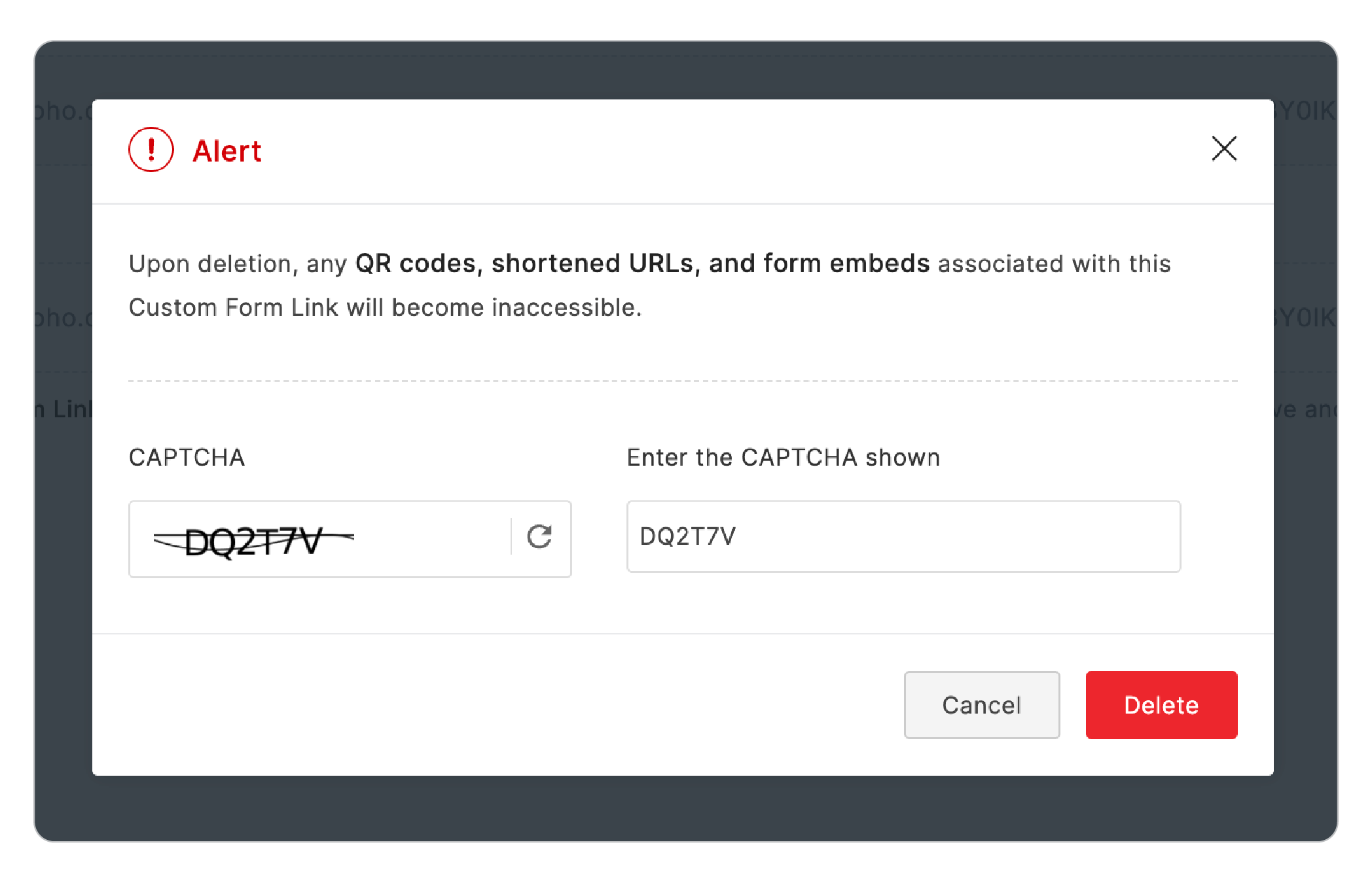 Deleting Custom Form Link