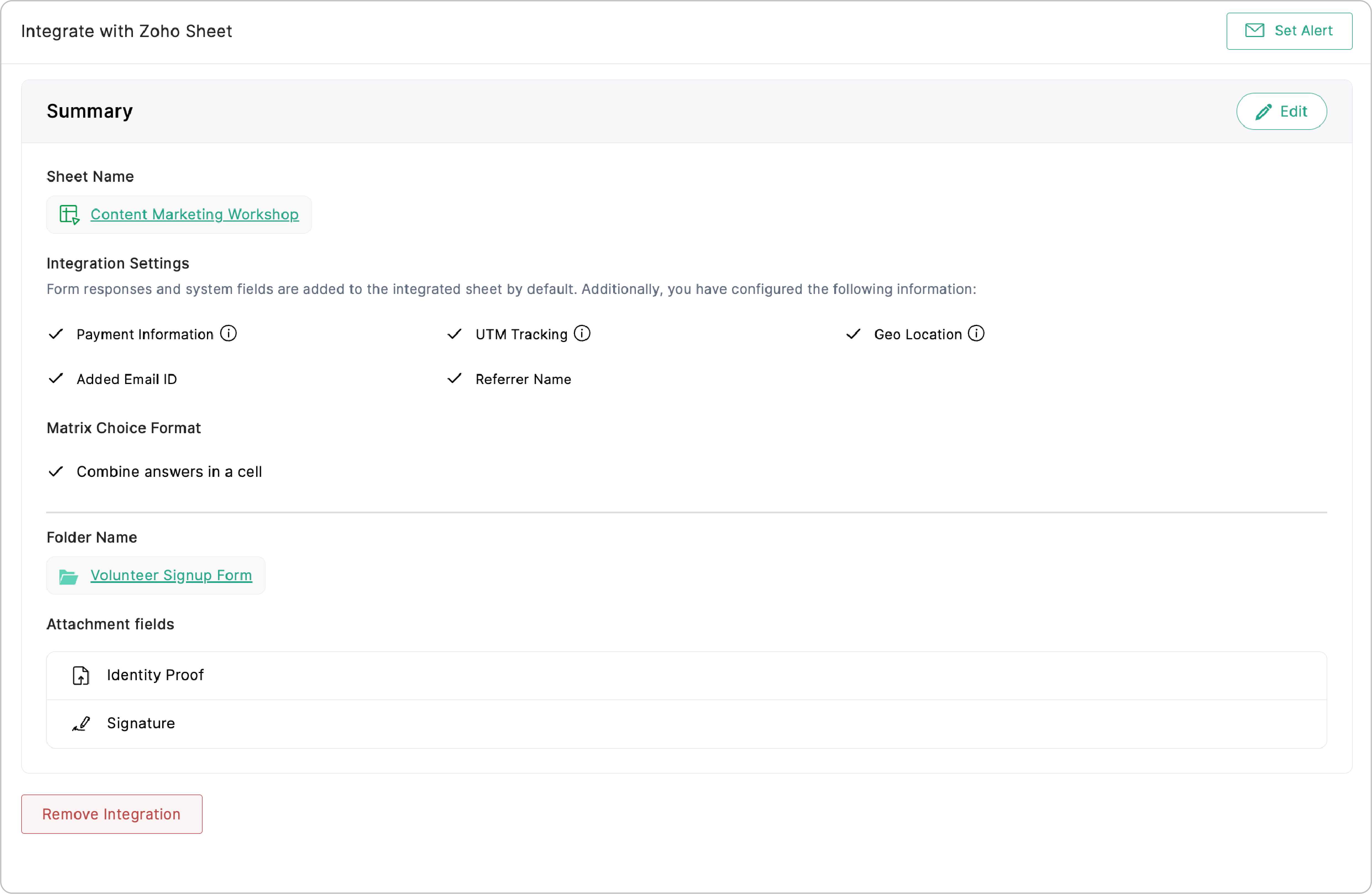 Zoho Sheet integration Summary