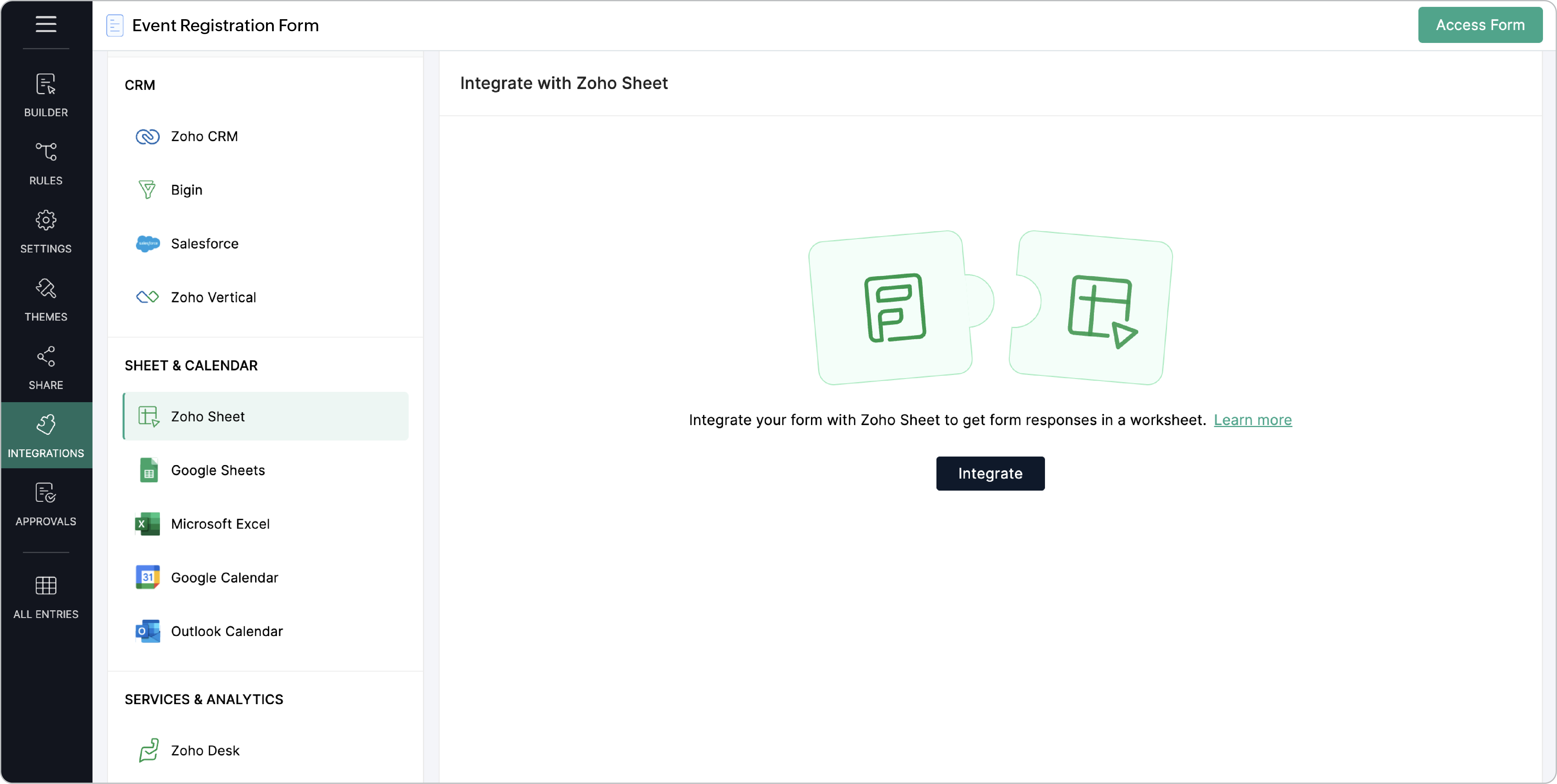 Integrate with Zoho Sheet