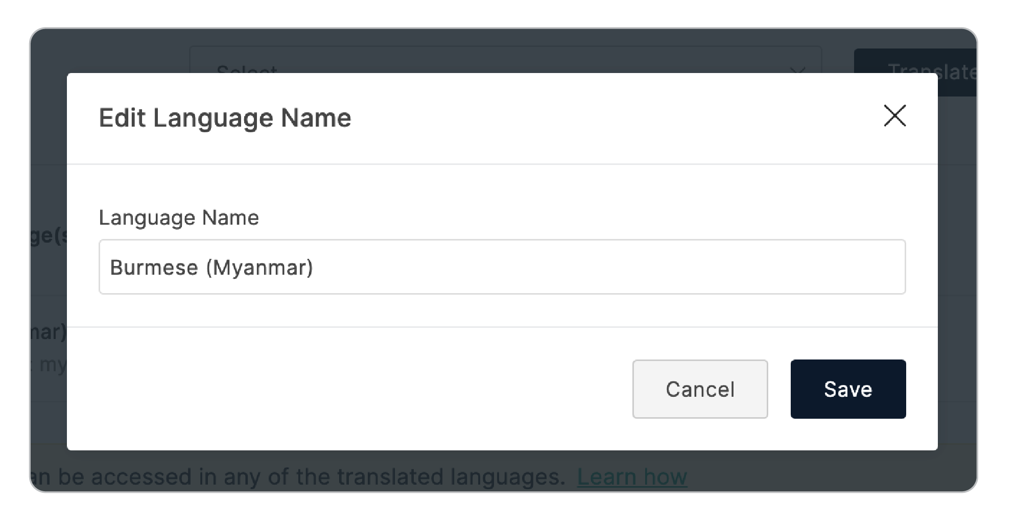 Edit Language Name dialog