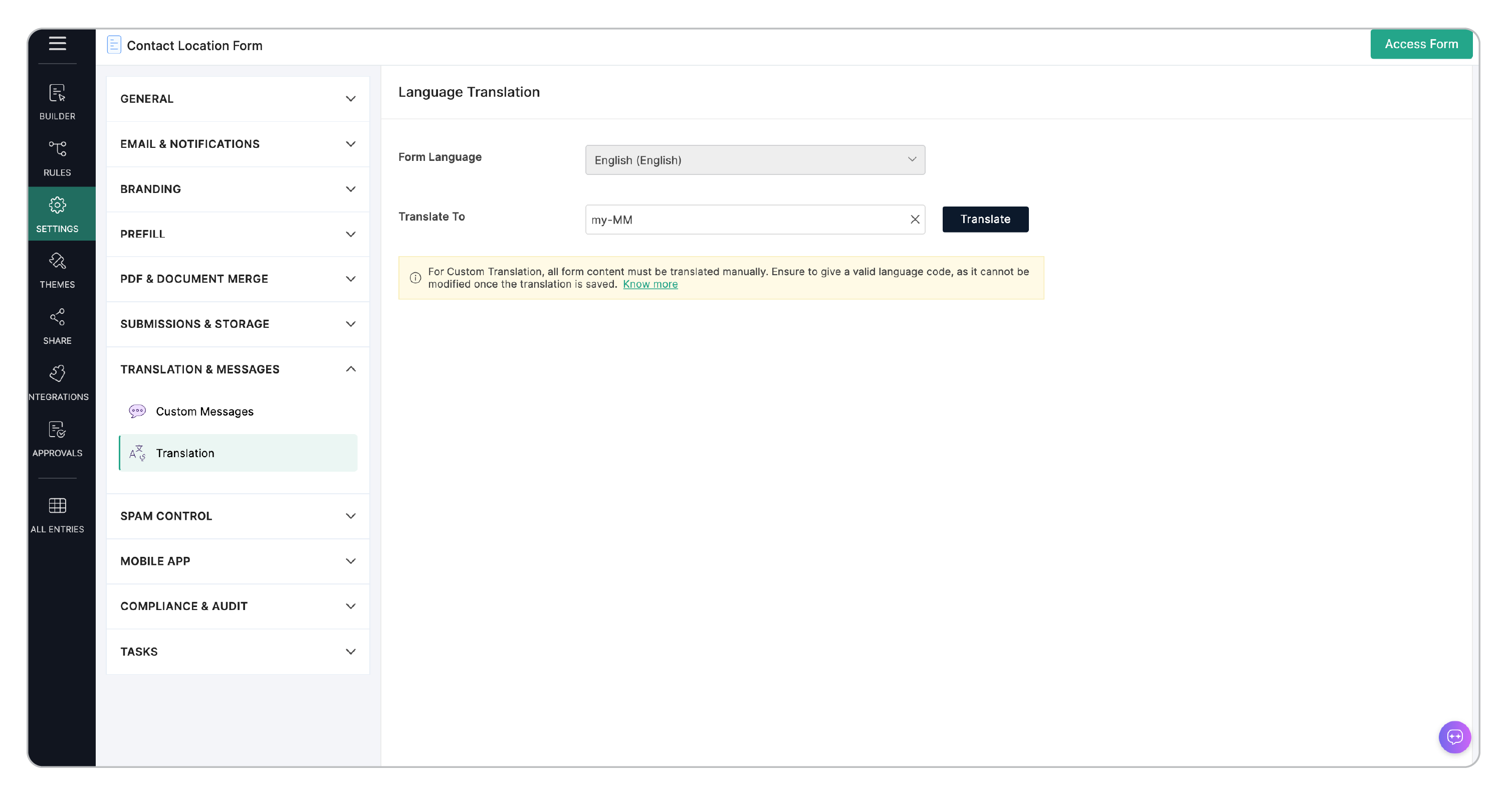 Custom Language option