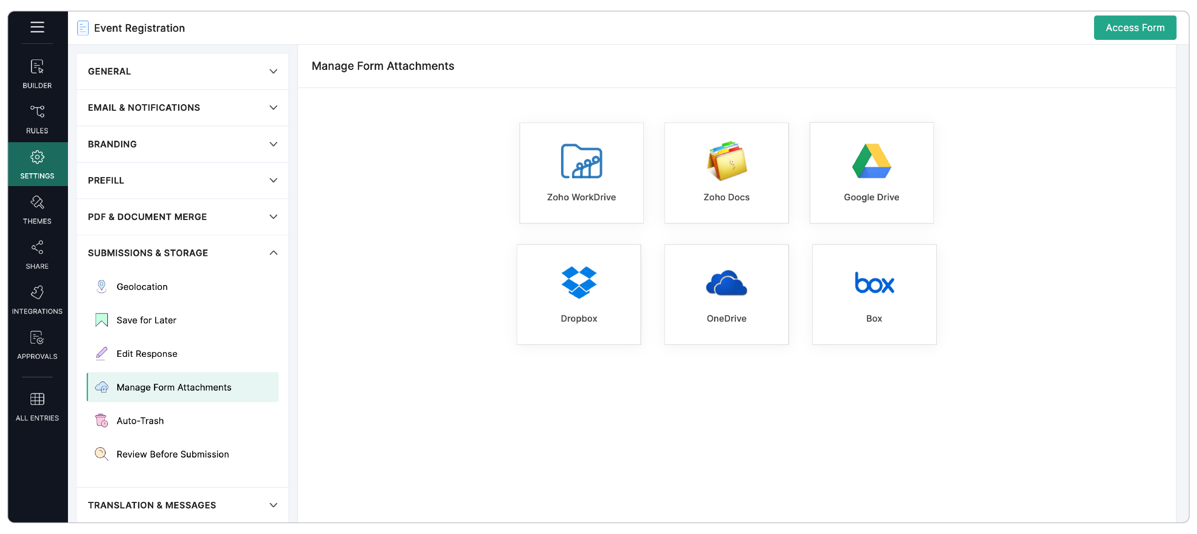Manage form attachments