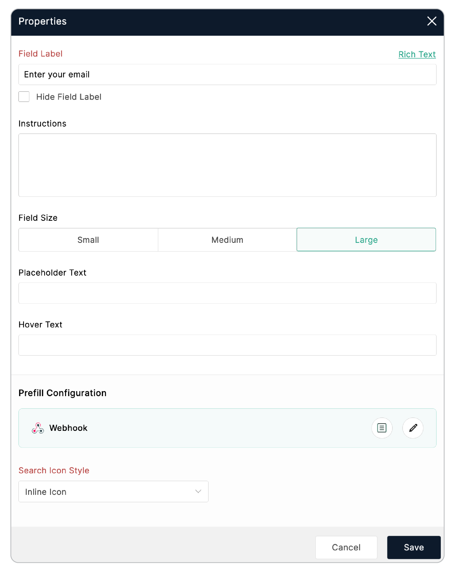 Prefill-Webhook Field Properties