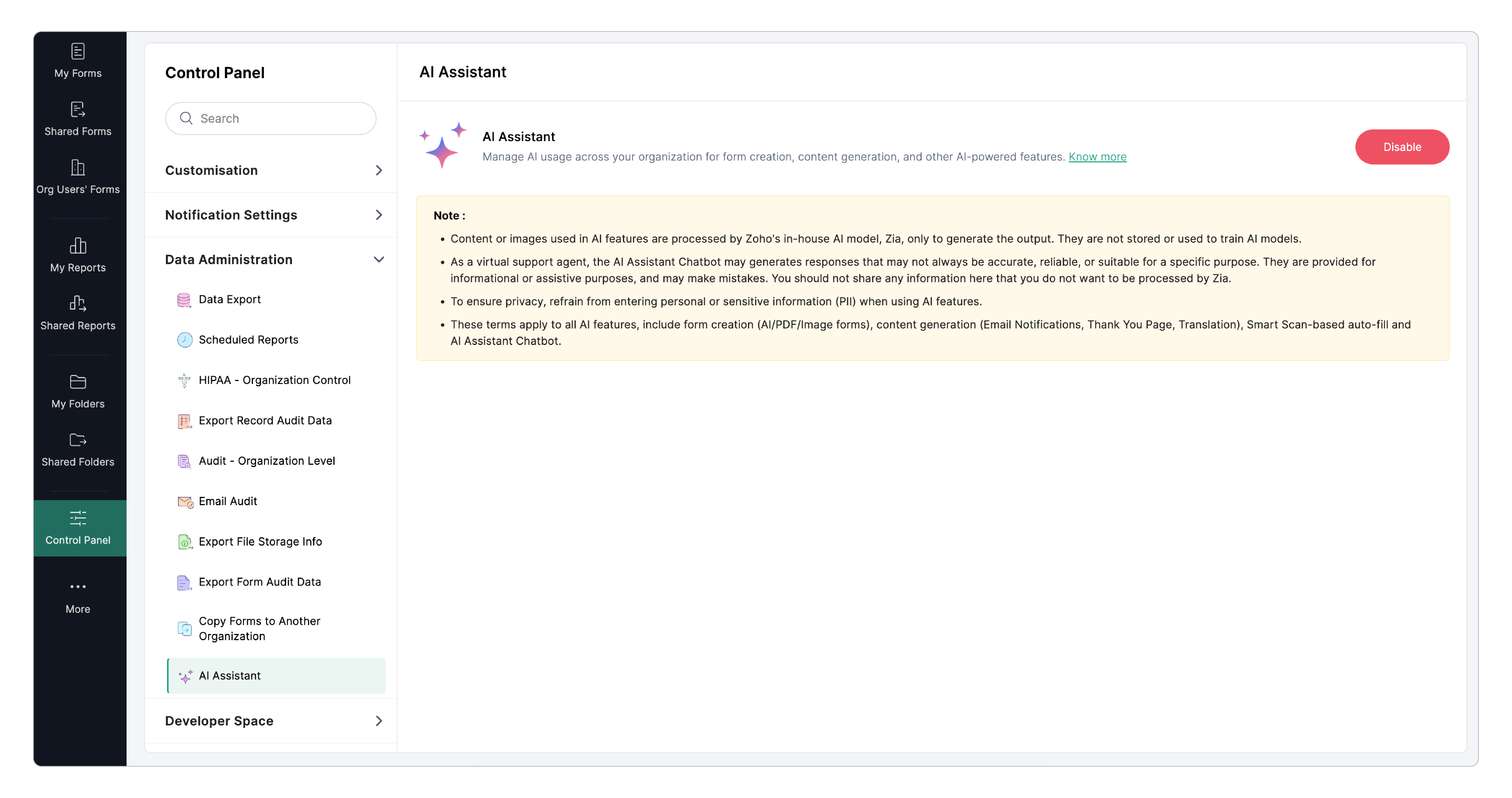 Disabling AI Assistant