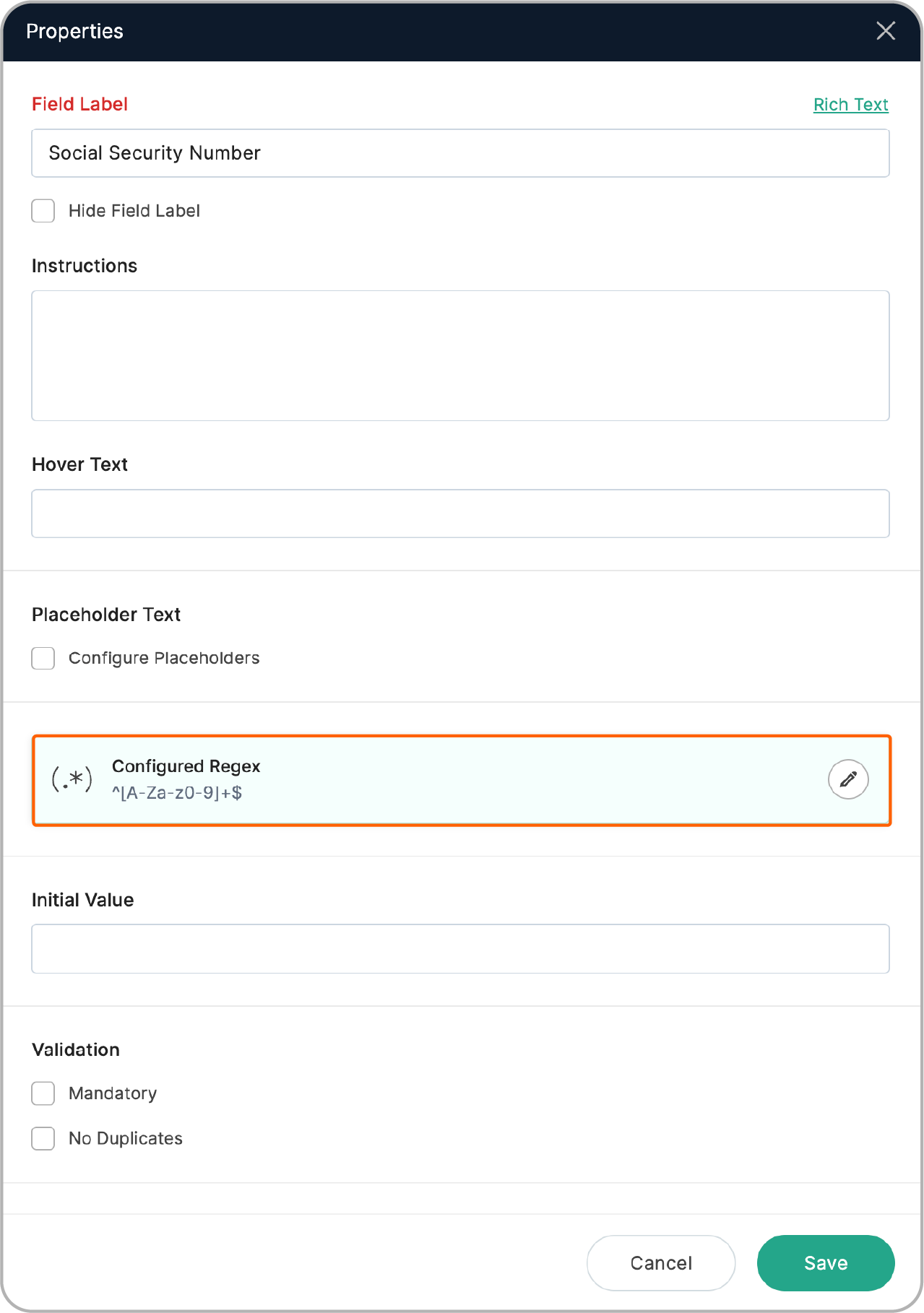 Regex Configuration