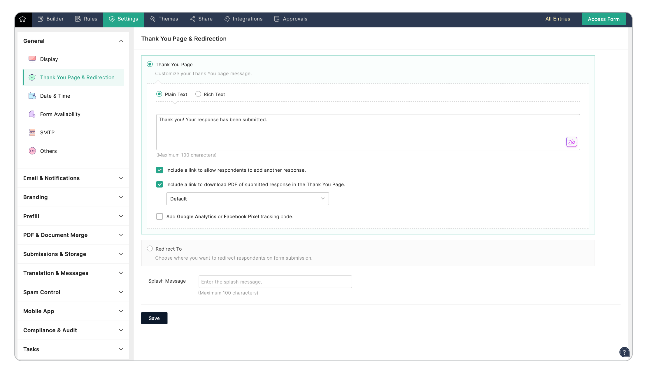 Thank You Page Settings