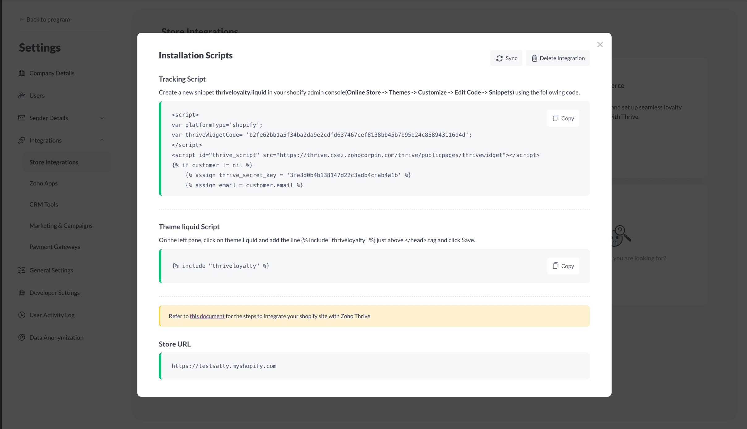 Copy the Tracking Script and save it securely