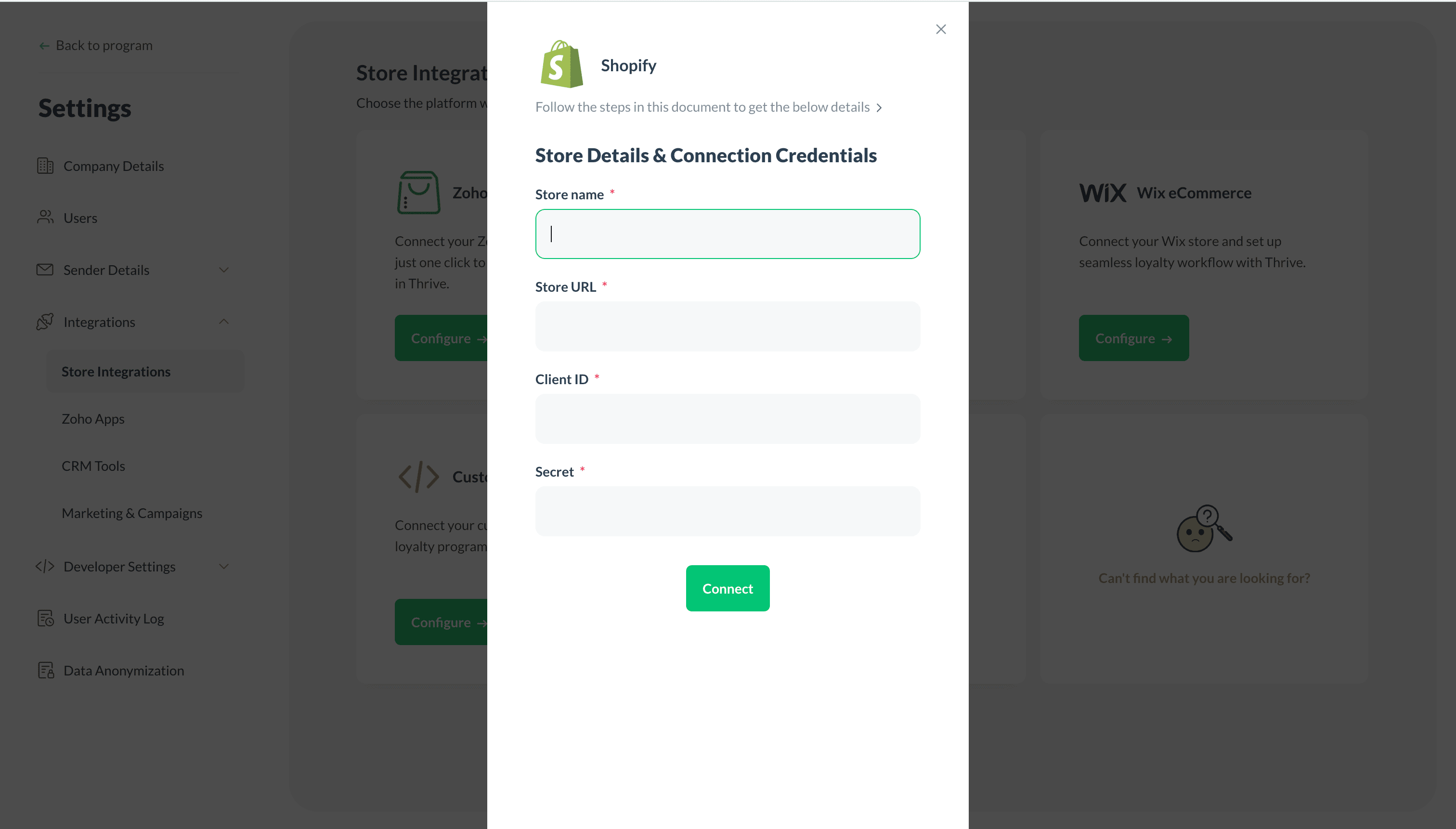 Enter your Store name and Store URL