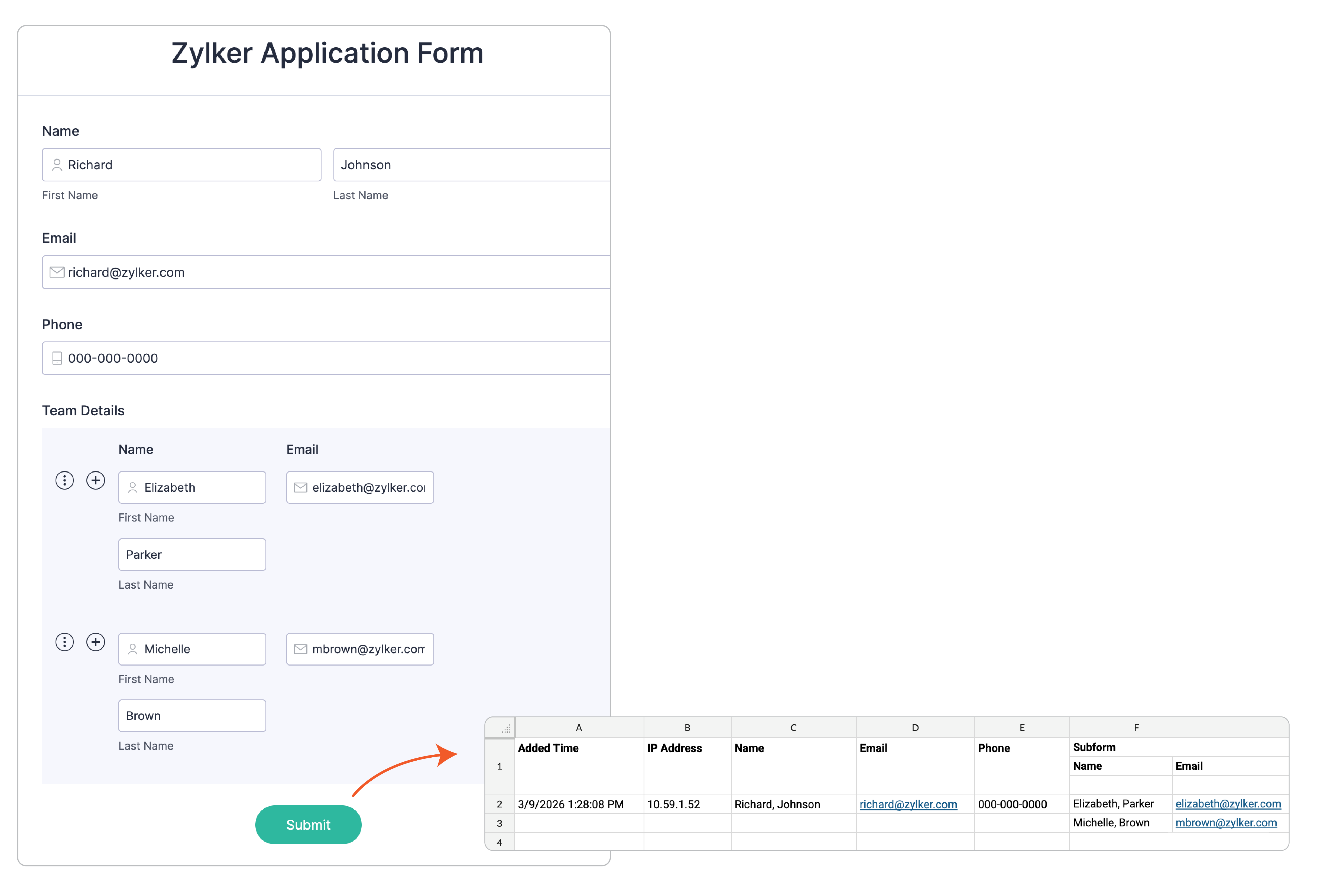 Zoho Forms-Zoho Sheet Integration