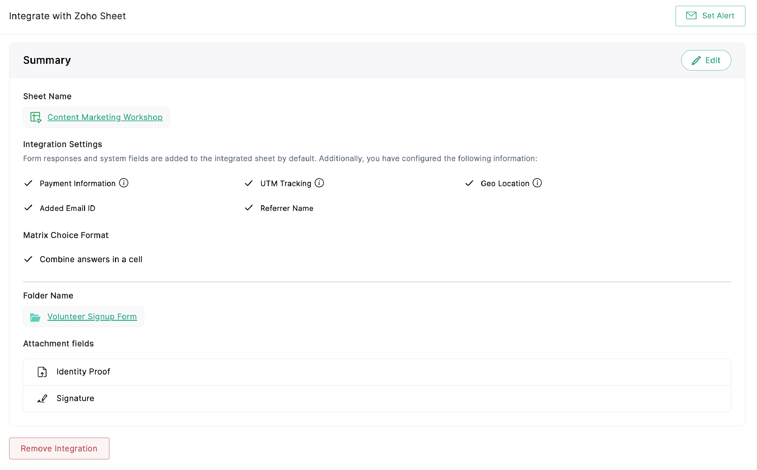 Zoho Sheet integration Summary