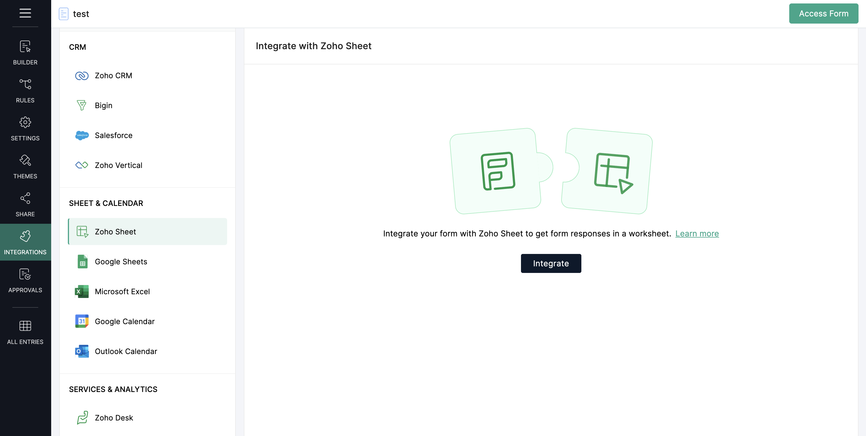 Integrate with Zoho Sheet