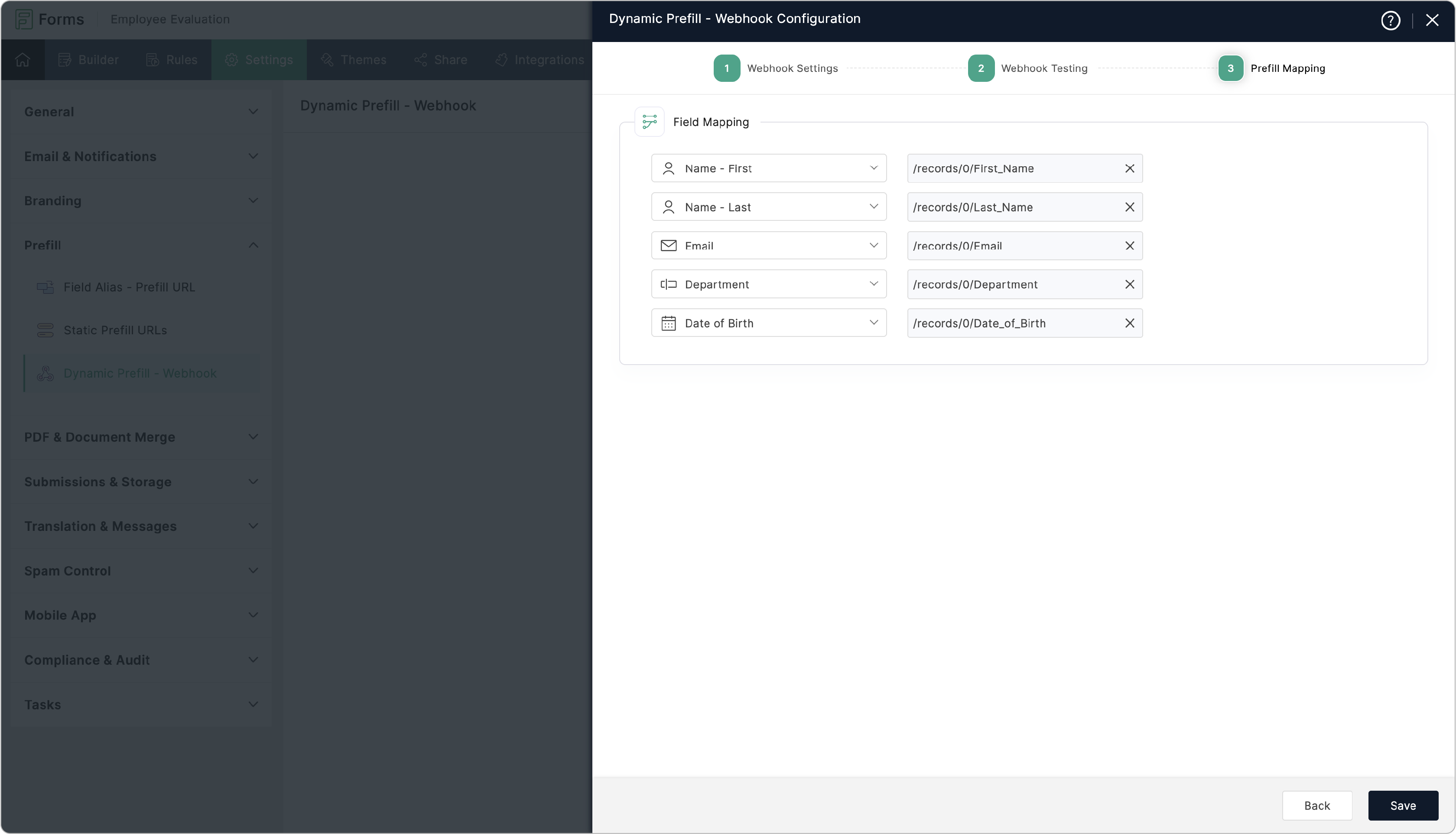 Map form fields to prefill