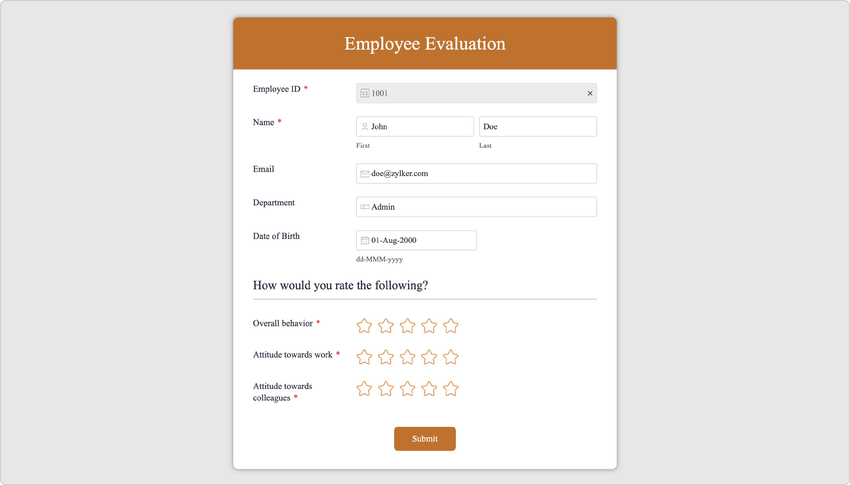 Form fields are prefilled