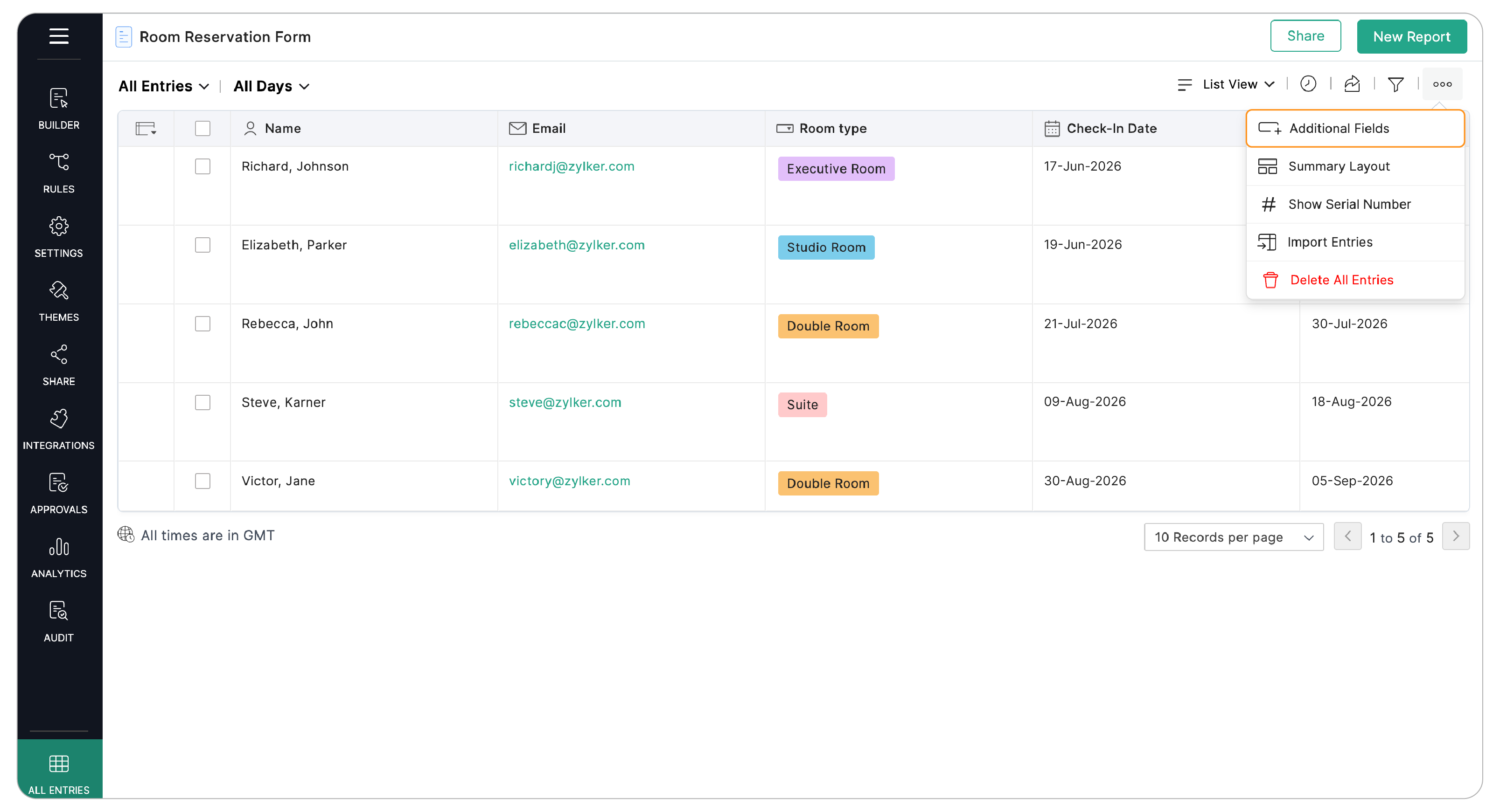 View collected respondent details in All Entries