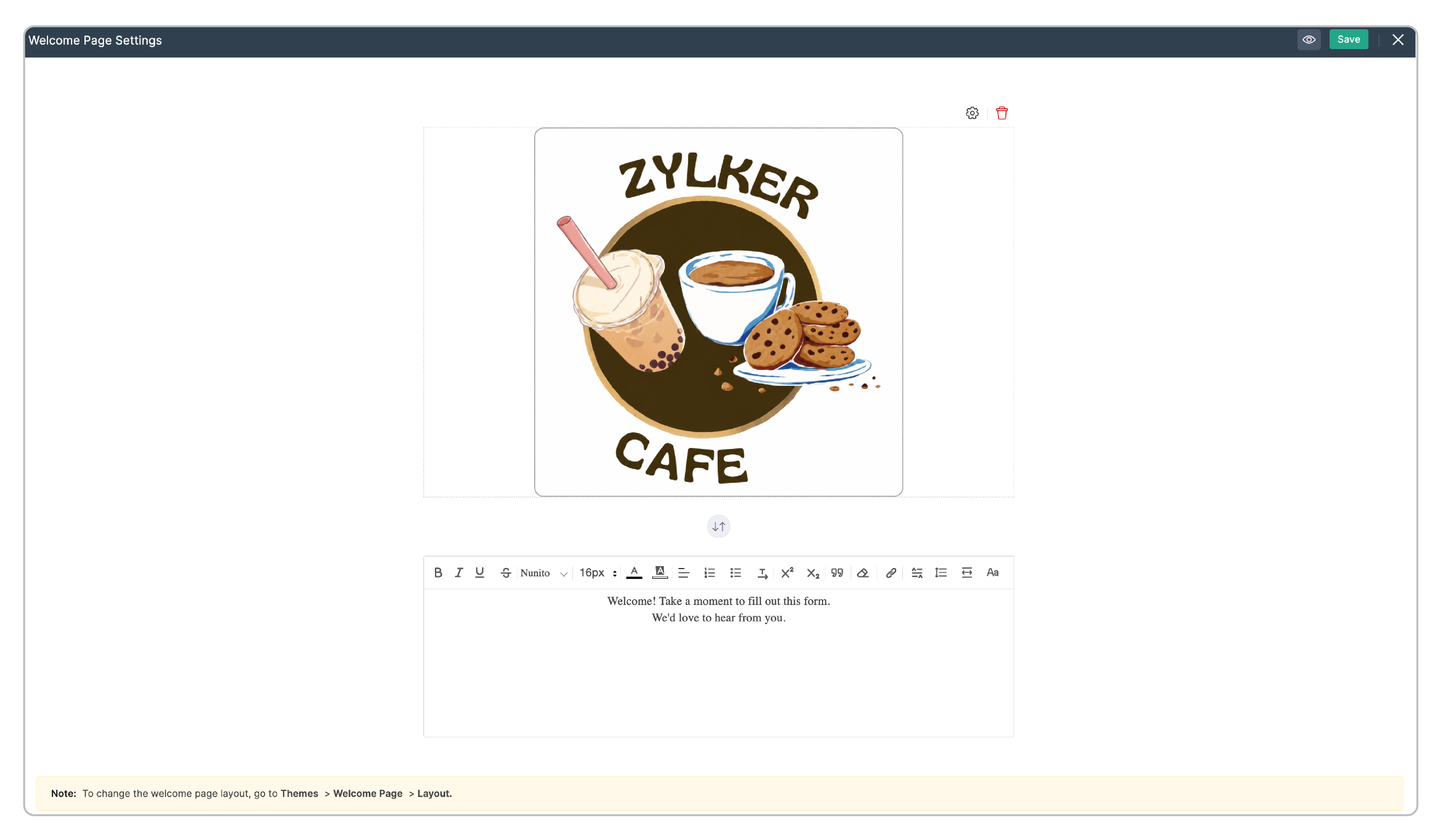 Save Welcome Page Settings