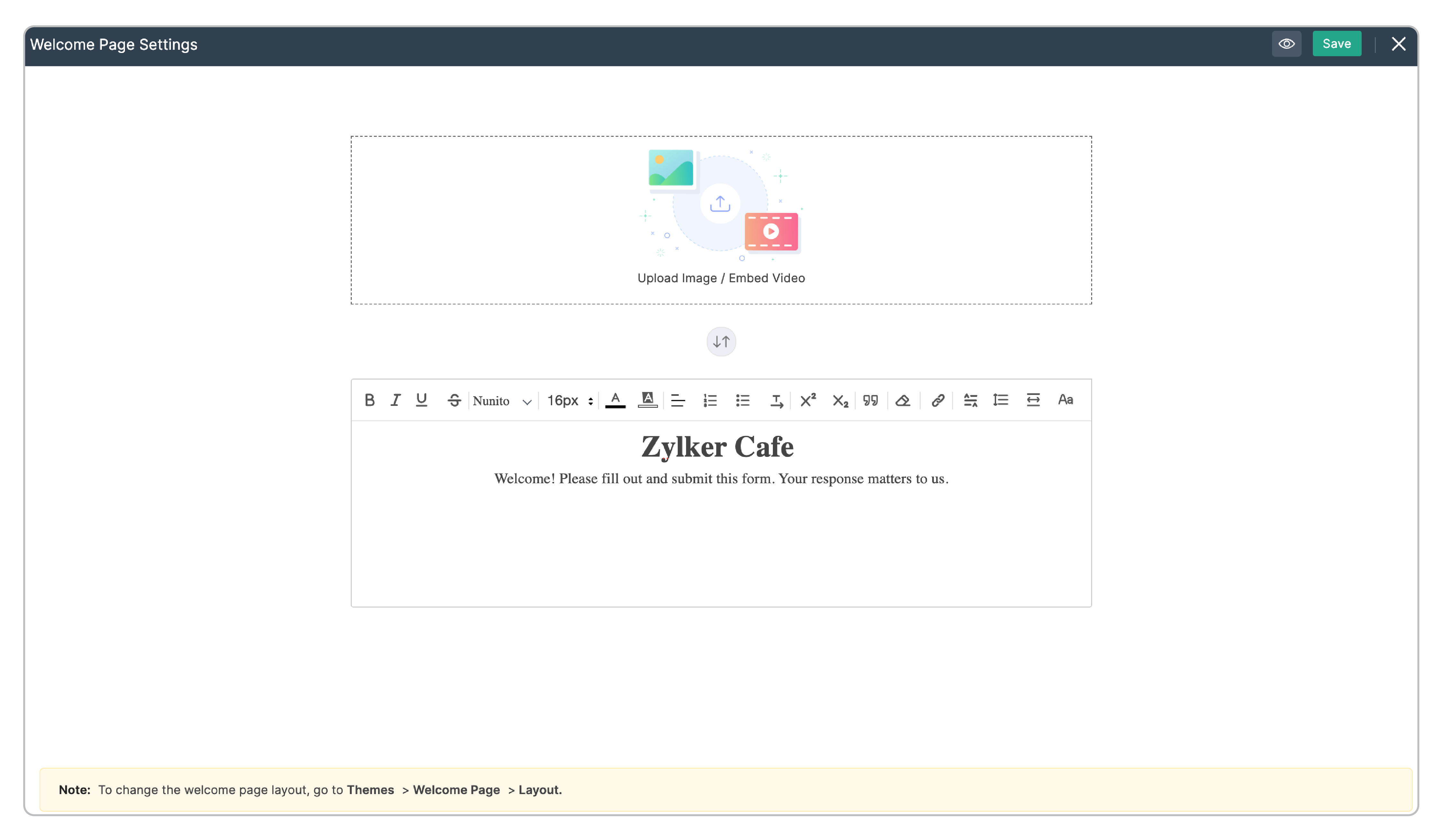 Welcome Page Settings