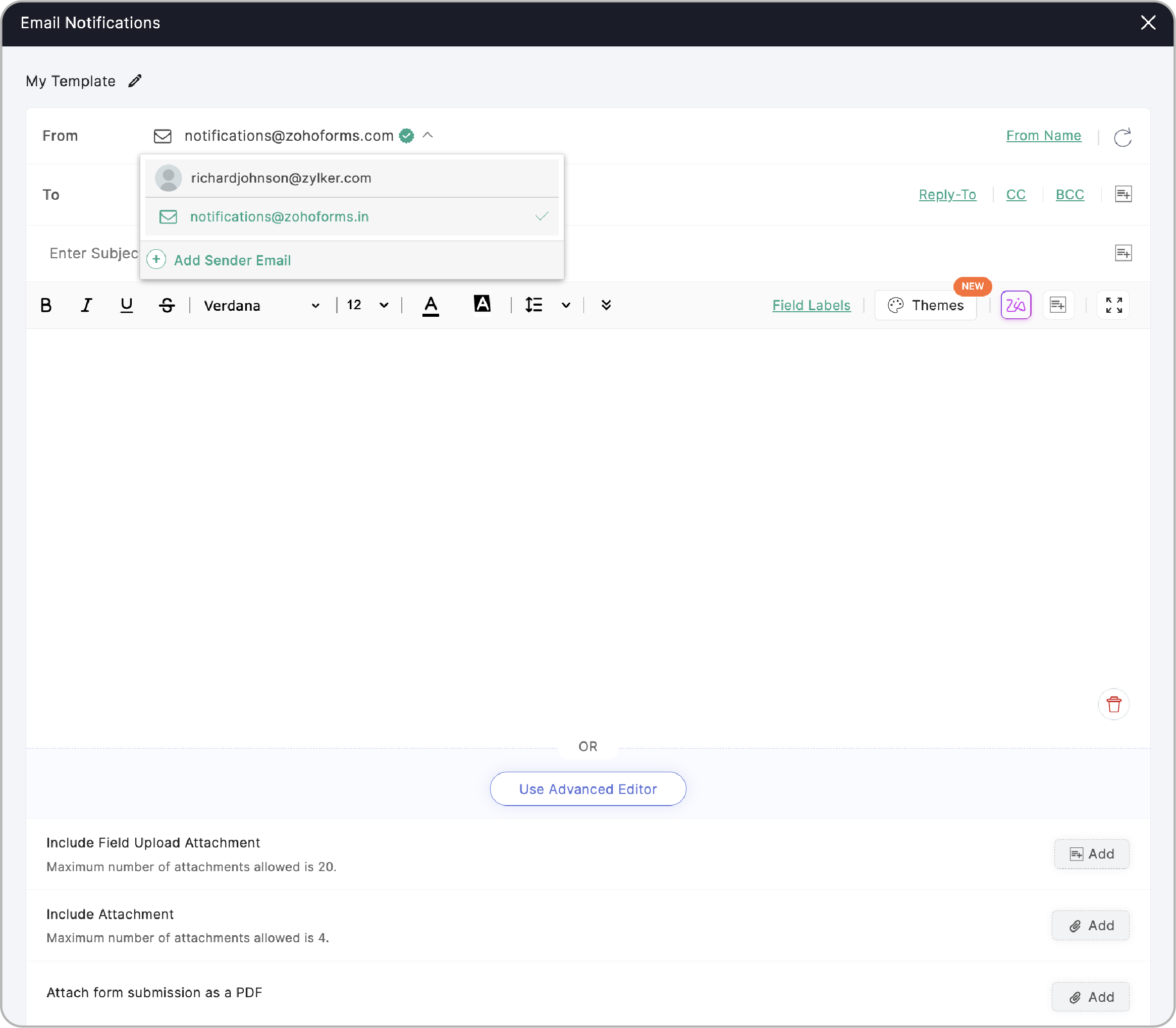 Use default Zoho Forms email address