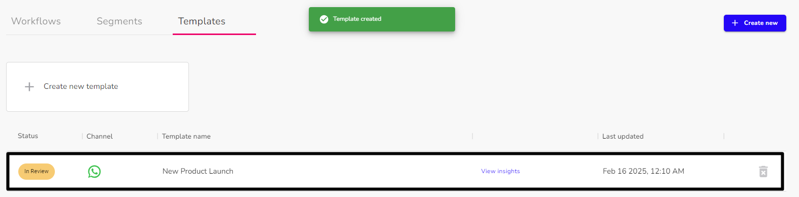WhatsApp Template with Instant Replies