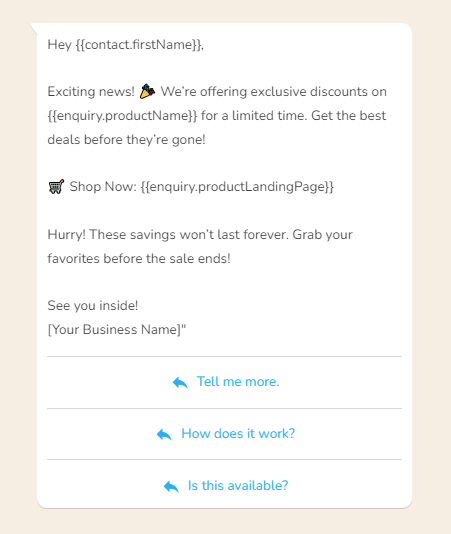 WhatsApp Template with Instant Replies