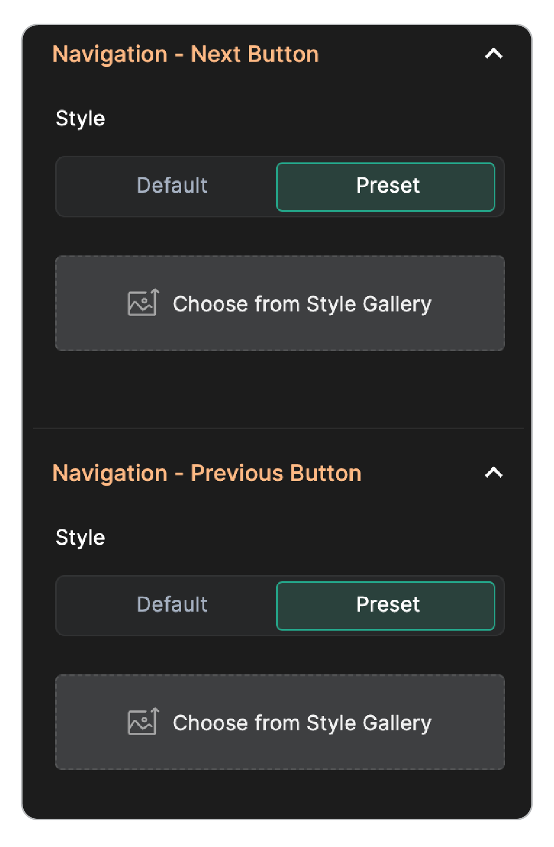Navigation Buttons Choose from Style Gallery