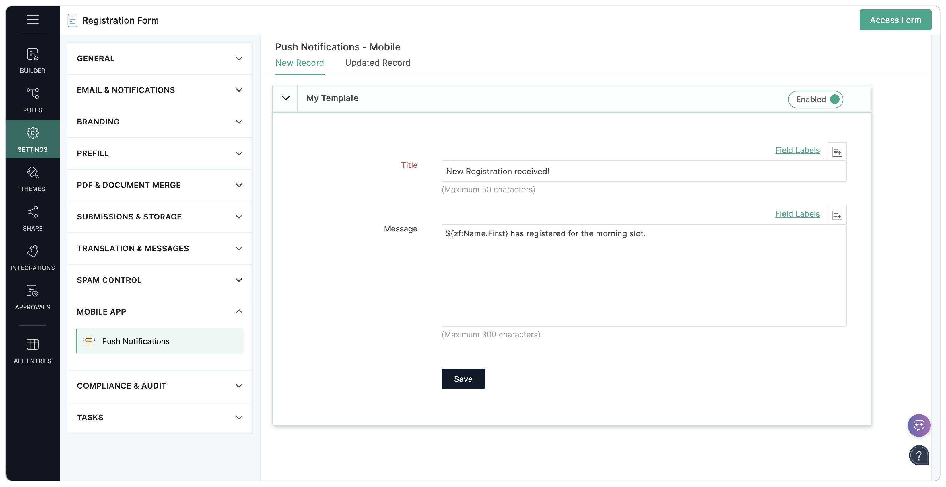 Push notifications configuration