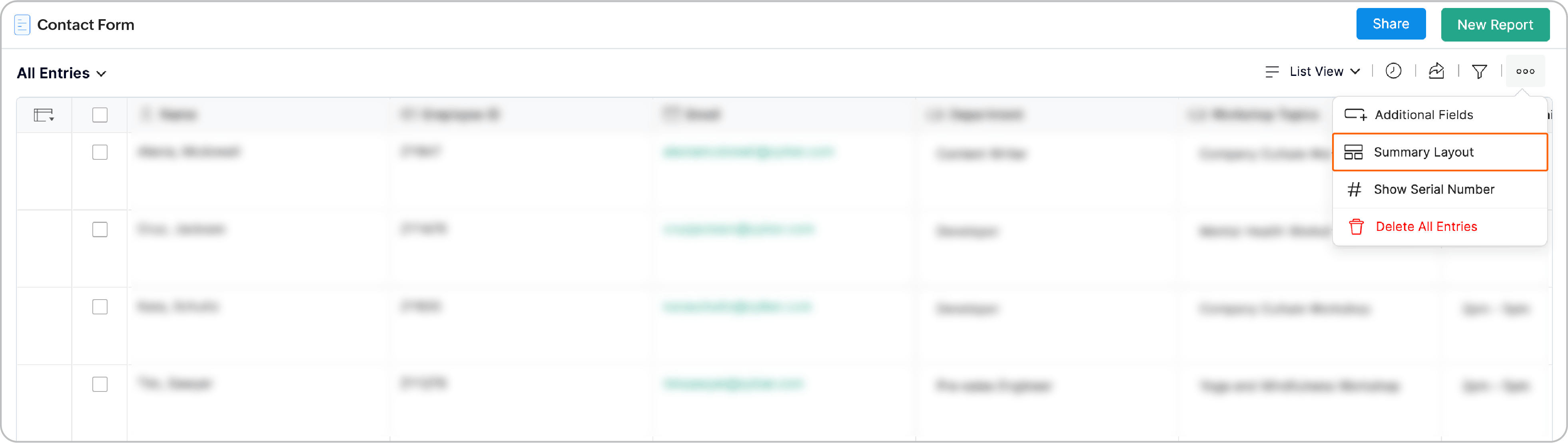 Select Summary Layout