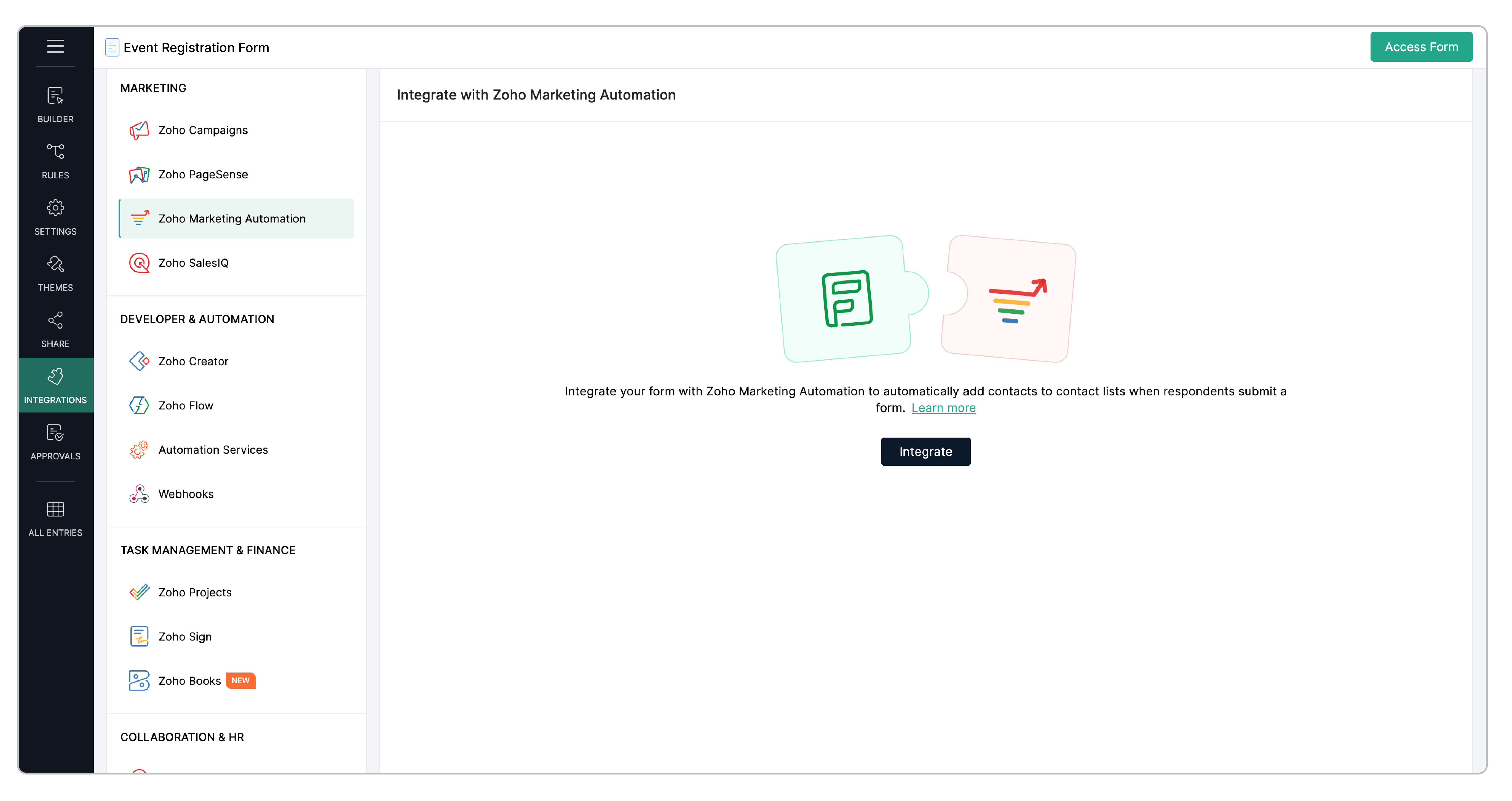 Integrate with Zoho Marketing Automation
