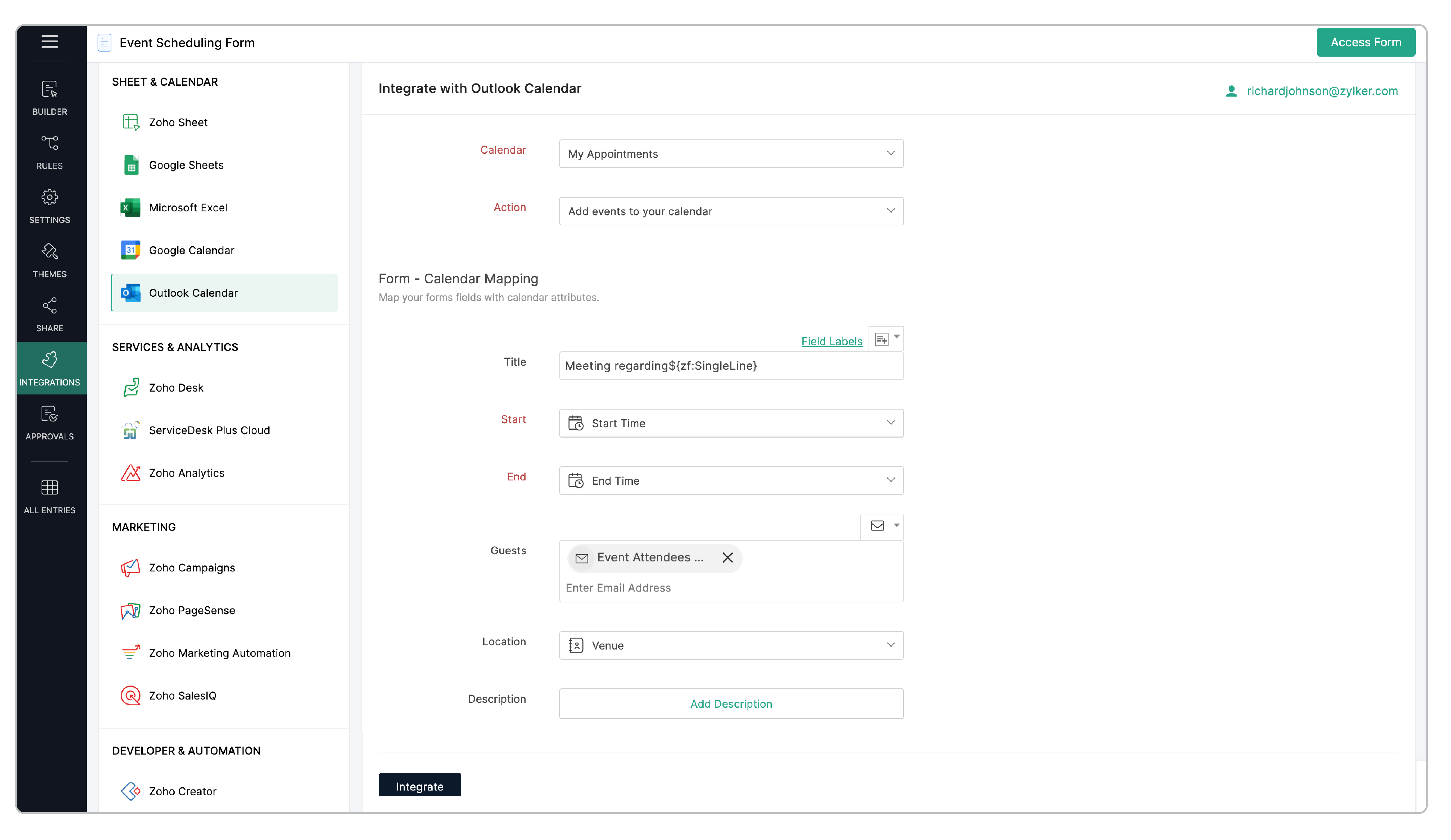 Outlook Calendar Integration setup