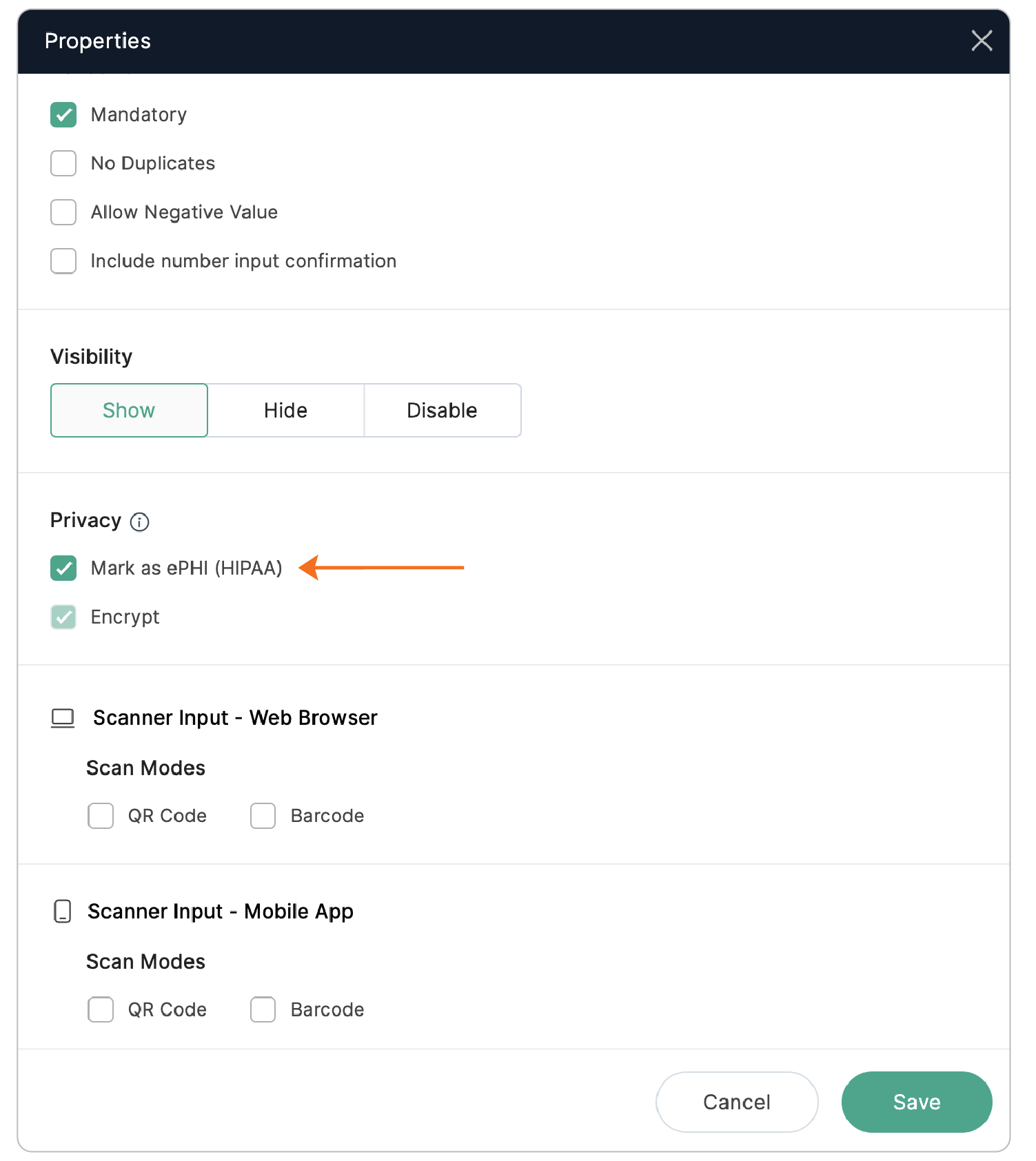 Marking fields as ePHI