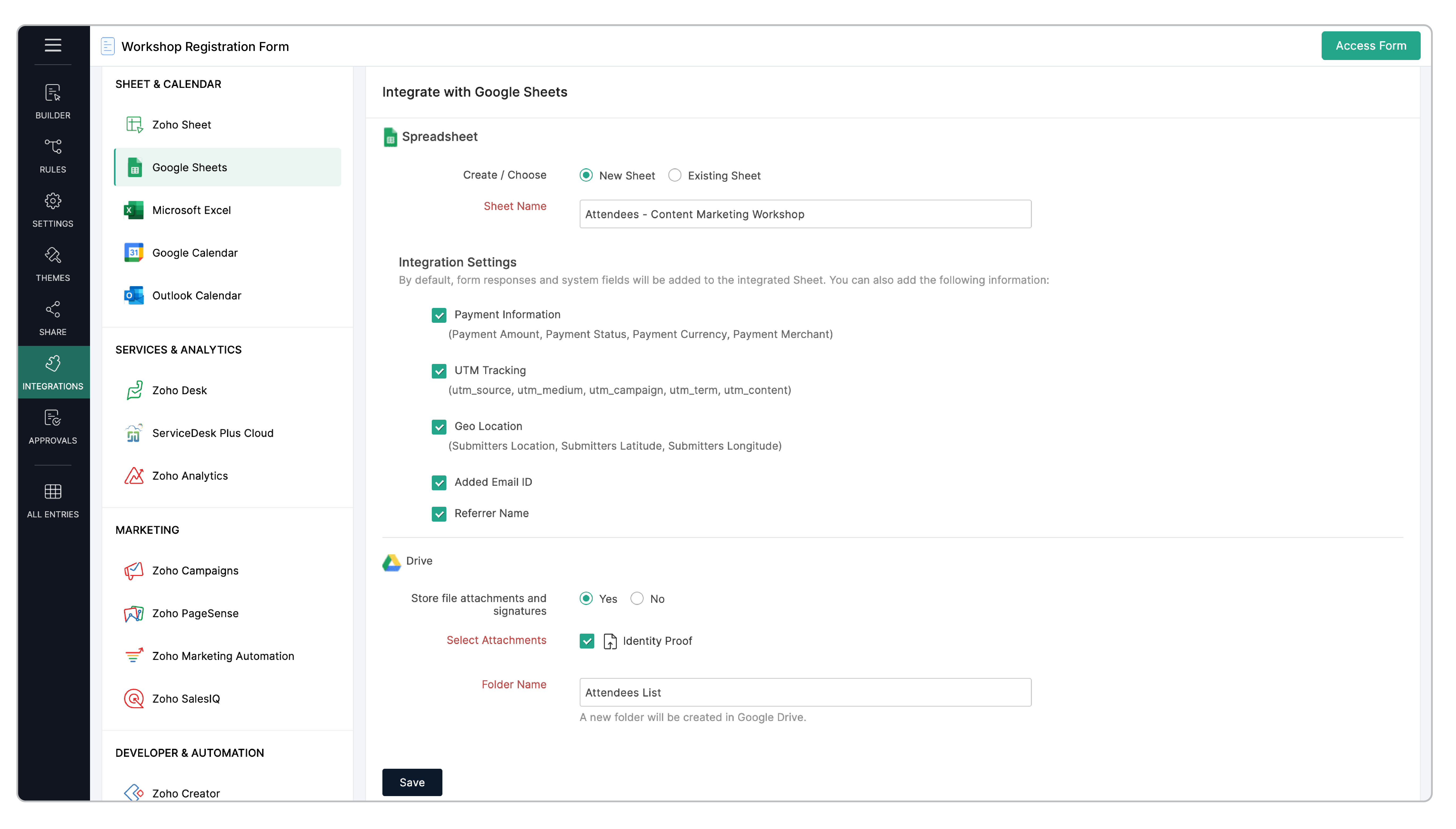 Google Sheets Integration setup