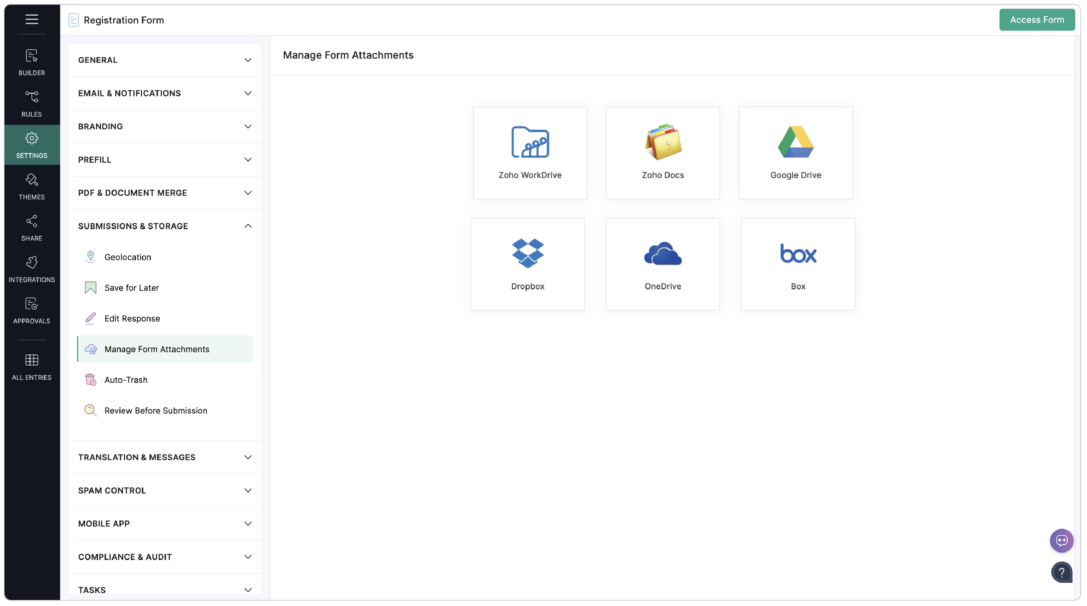 Manage form attachments