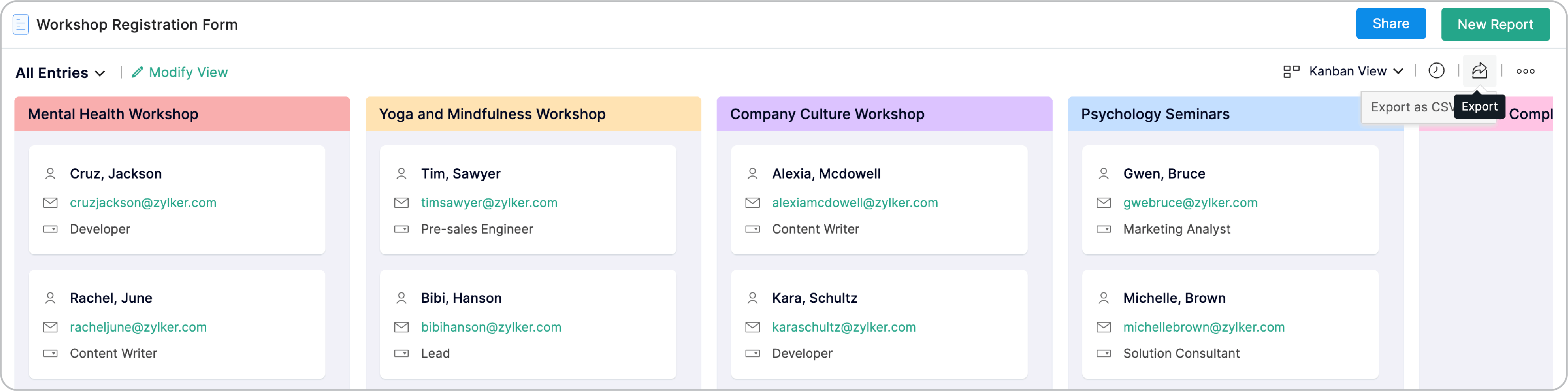 Export form entries in Kanban View