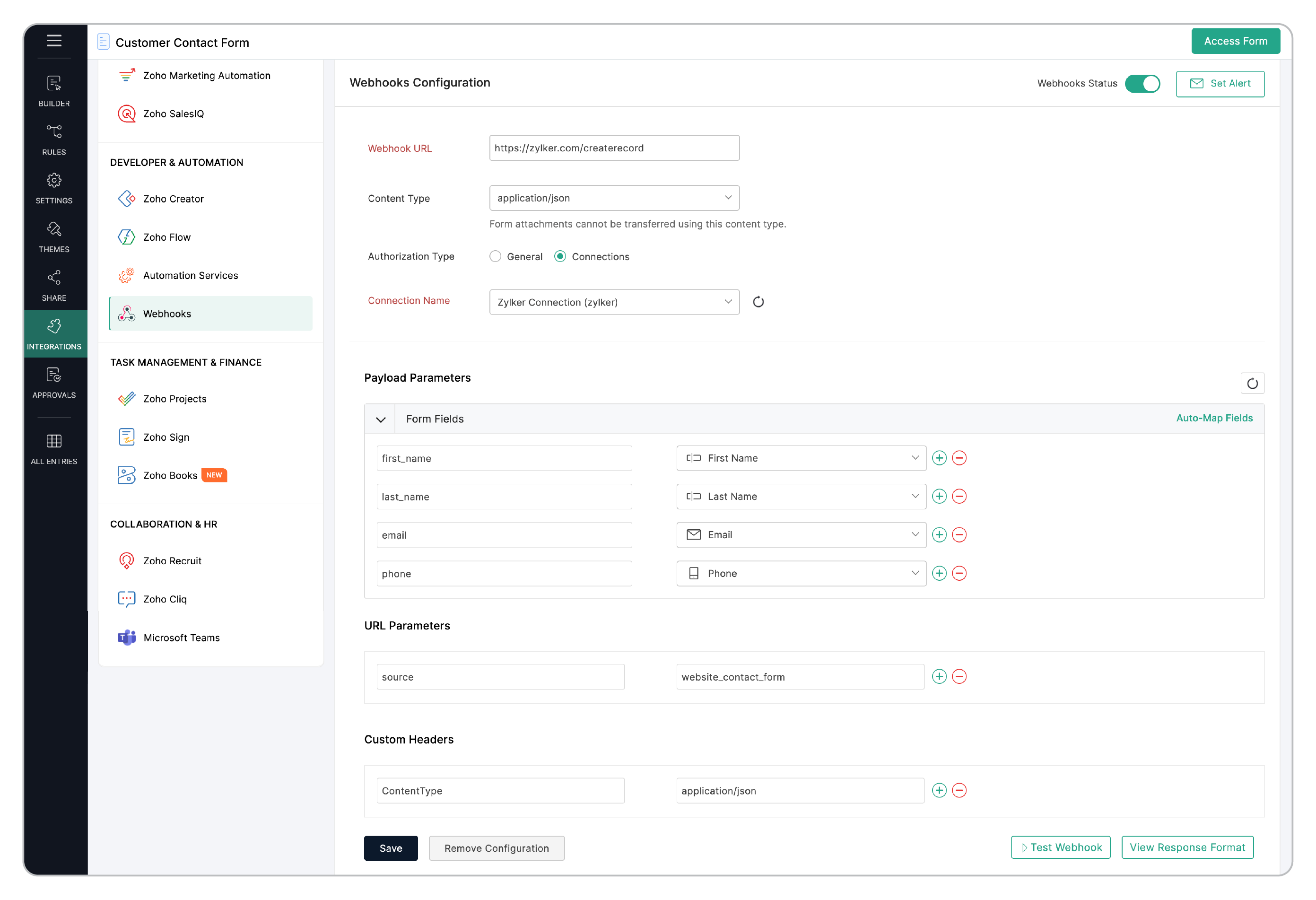 Webhooks configuration