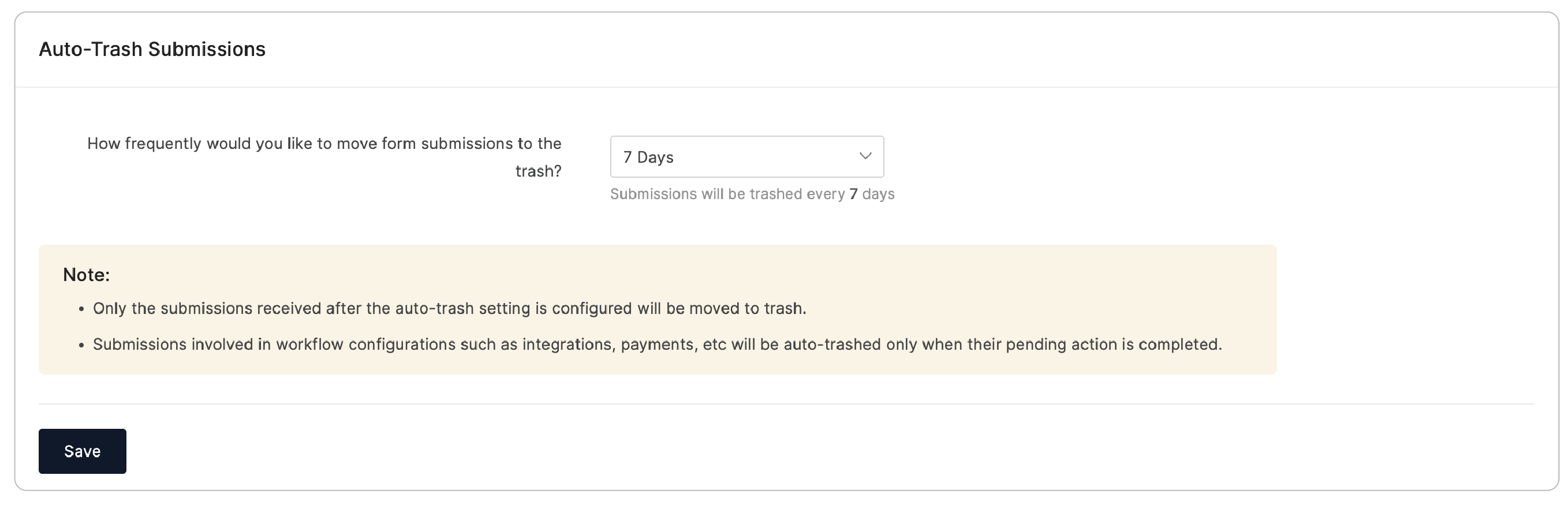 Select auto-trash frequency