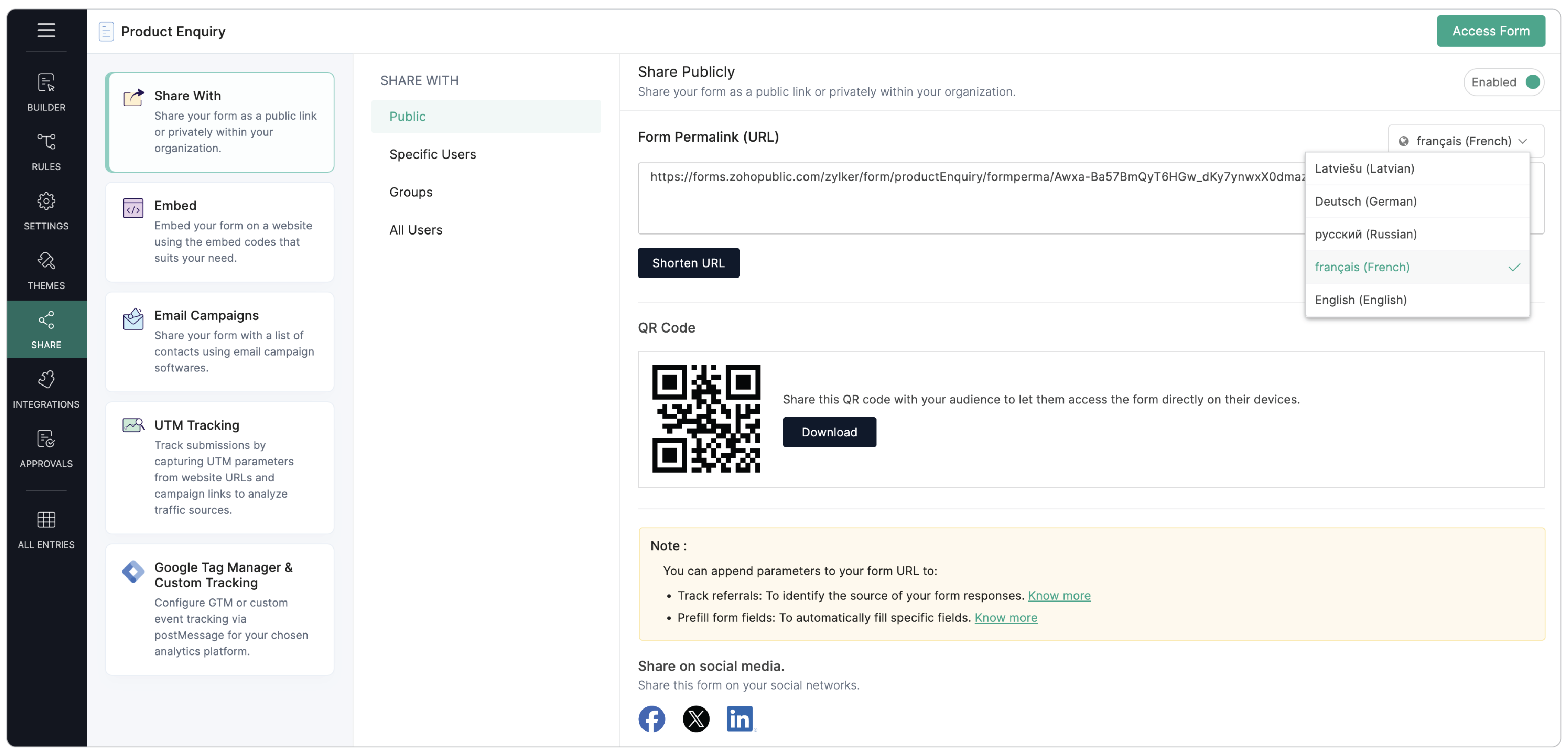 Share translated form as QR Code