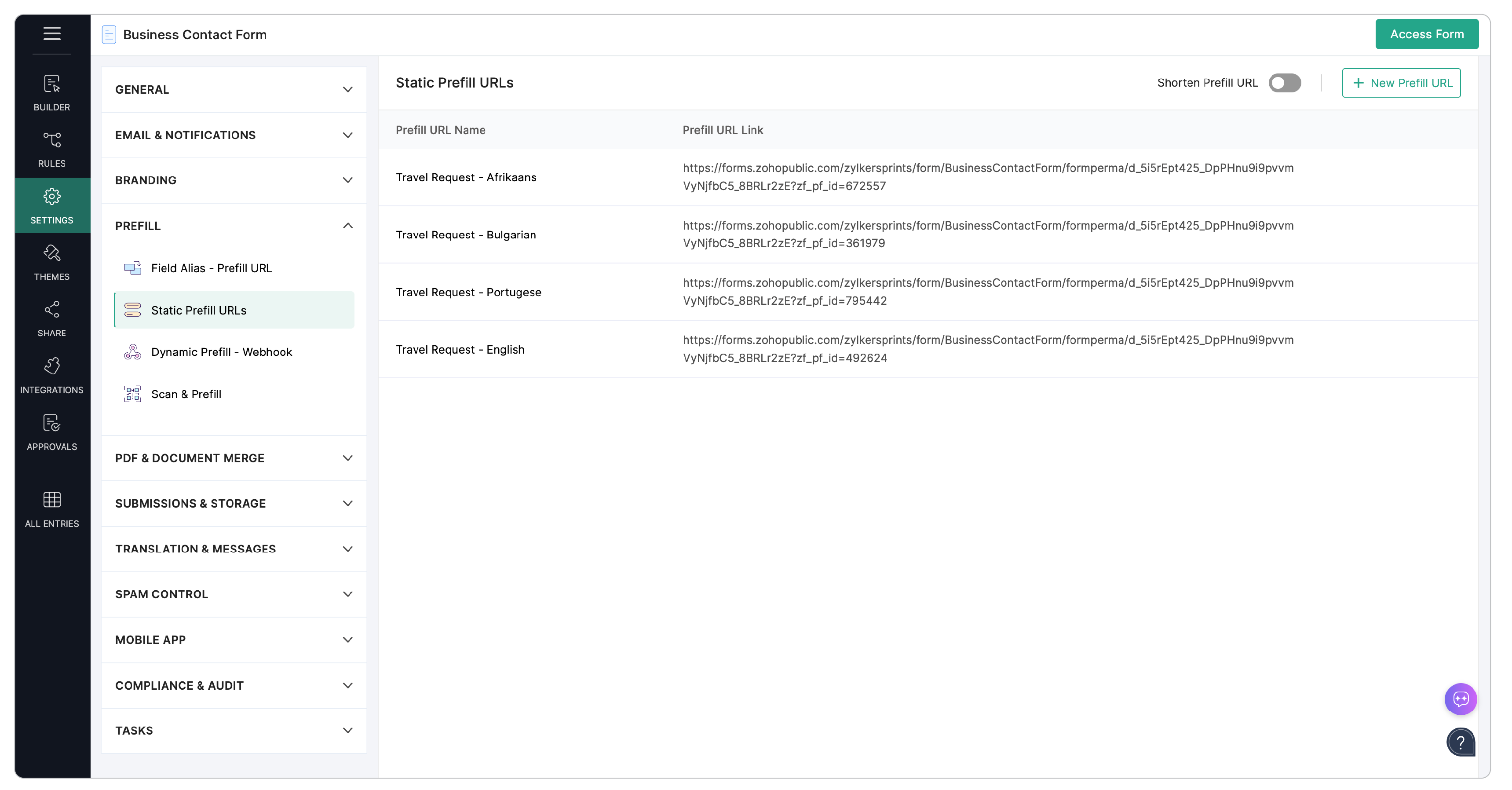 Static Prefill URLs.